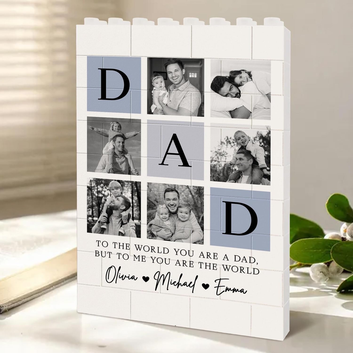 Gabita Personalized Daddy & Me Brick Photo Block Pencil Pot, Custom Desk Organizer with Photo, Building Brick Block Puzzle, Gifts for Father from Daughter, Son,Gifts for Father's Day new5