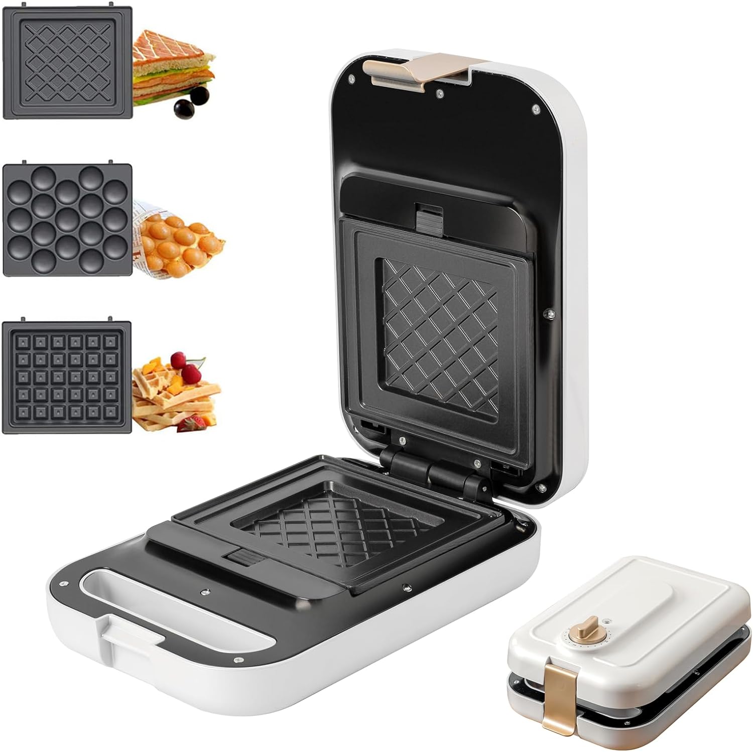 White 3 in 1 timing Sandwich Maker with NonStick Plates