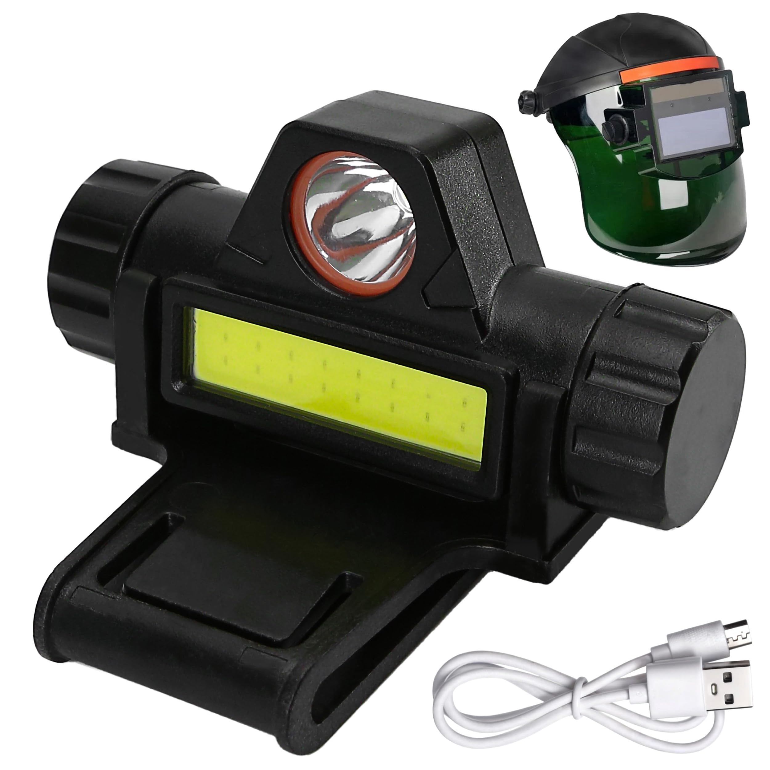 Rechargeable Welding Helmet Light Attachment – Versatile Headlamp Flashlight with Mount Holder, Automatic Dimming, Strong Headlight for Hard Hat &