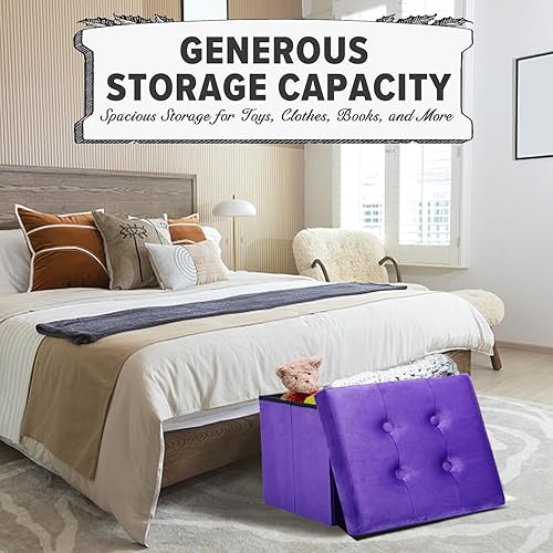 Miniatura 73 de LINMAGCO Taburete otomano plegable con bolsillo lateral, moderno, corto, sofá, tela de lino, 17 x 13 x 13 x 13 (color azul niebla) azul (Fog