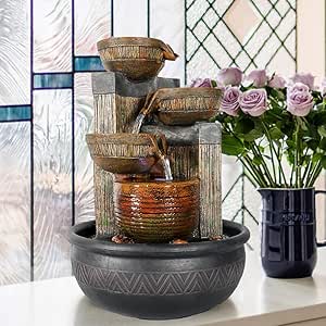15.7-inch 4-Tier Indoor Tabletop Waterfall Fountain with LED Lights