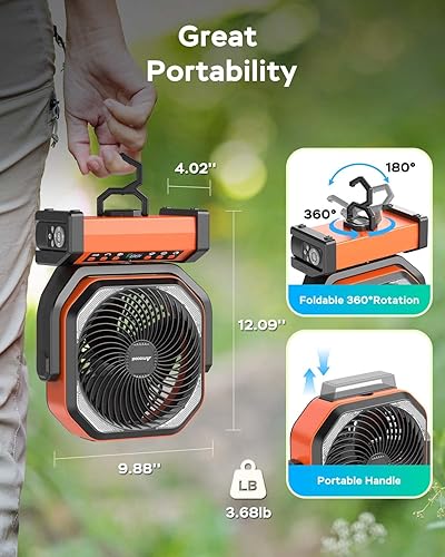 Miniatura 7 de Ventilador de camping con luz, ventilador de batería recargable de 20000 mAh, tiempo de enfriamiento máximo de 112 horas, 8 velocidades, pantalla
