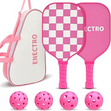 Pink Pickleball Paddles Set of 2/4, USAPA Approved Fiberglass Pickle Ball Set with 2/4 Cute Lightweight Pickleball Rackets, 2 Indoor &2 Outdoor Balls, 1 Pickleball Bag for Women, Beginner, Youth