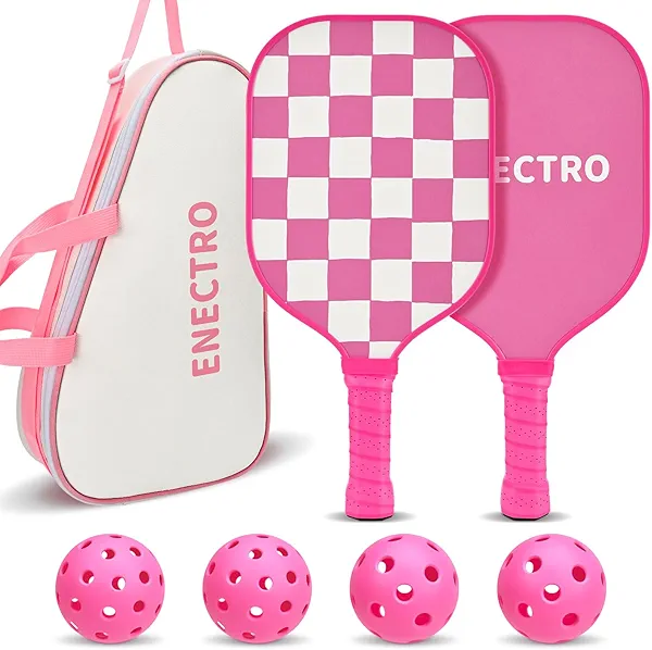 Pink Pickleball Paddles Set of 2/4, USAPA Approved Fiberglass Pickle Ball Set with 2/4 Cute Lightweight Pickleball Rackets, 2 Indoor &2 Outdoor Balls, 1 Pickleball Bag for Women, Beginner, Youth