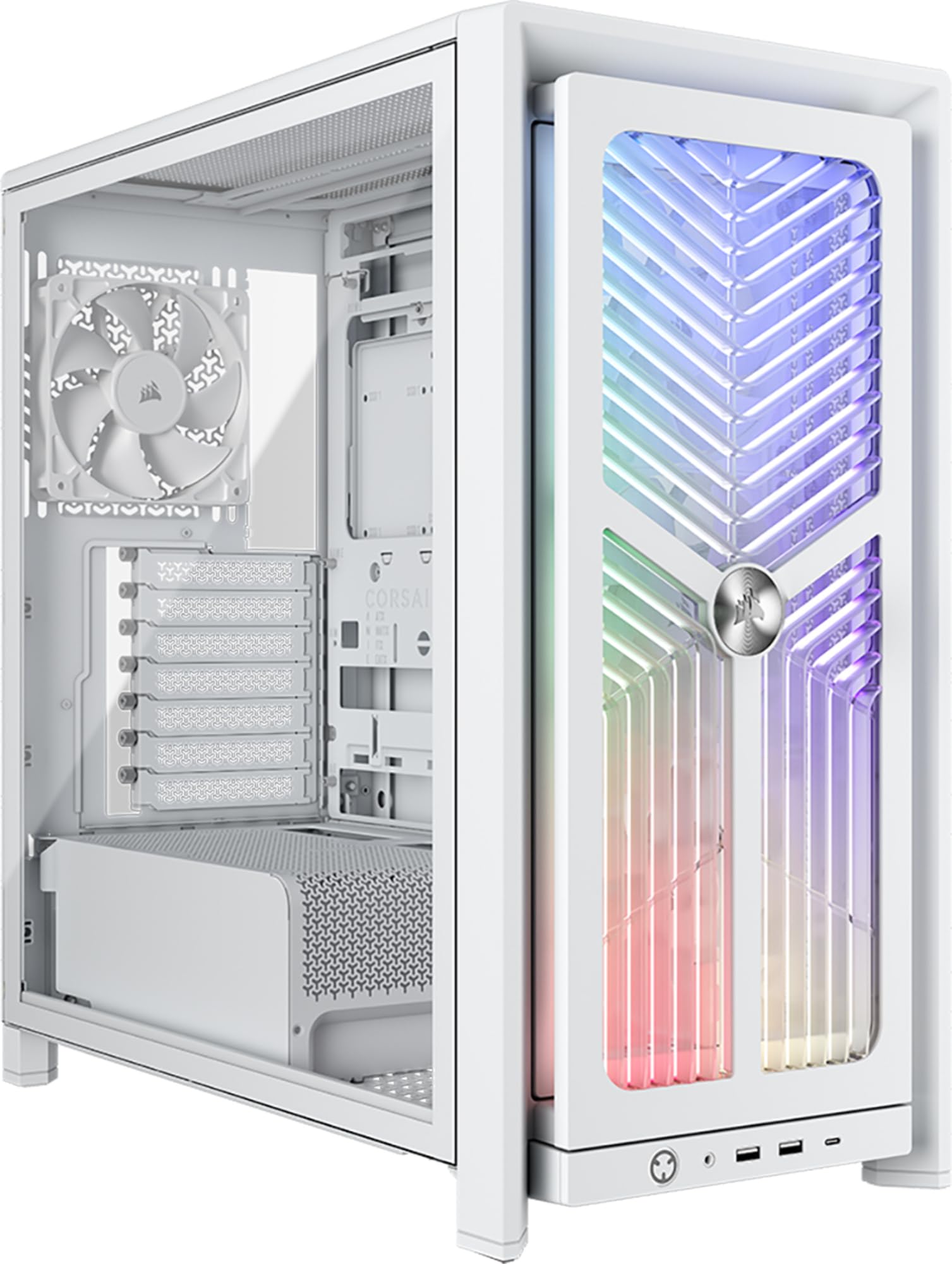 CORSAIR Frame 4000X RS Chasis para PC Modular ATX Semitorre – Blanco | Panel Frontal RGB, 4 Ventiladores RS120 PWM Incluidos, Sistema de Montaje InfiniRail, Brazo Anticaída GPU