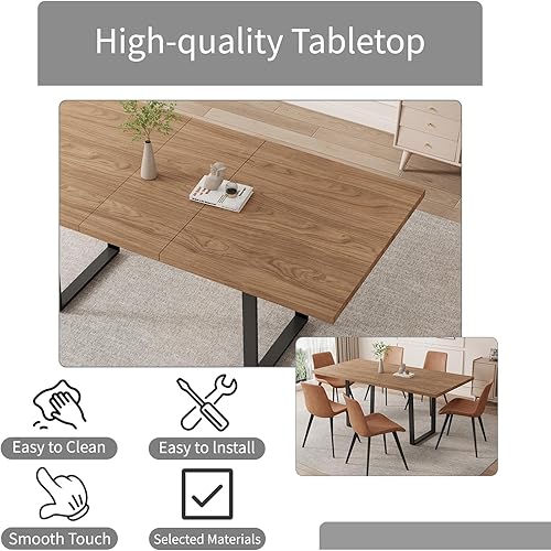 Miniatura 18 de Combinación de mesa de comedor y silla moderna extensible de 63 a 79 pulgadas, juego de mesa de comedor familiar de 6/8 personas, tablero de mesa de