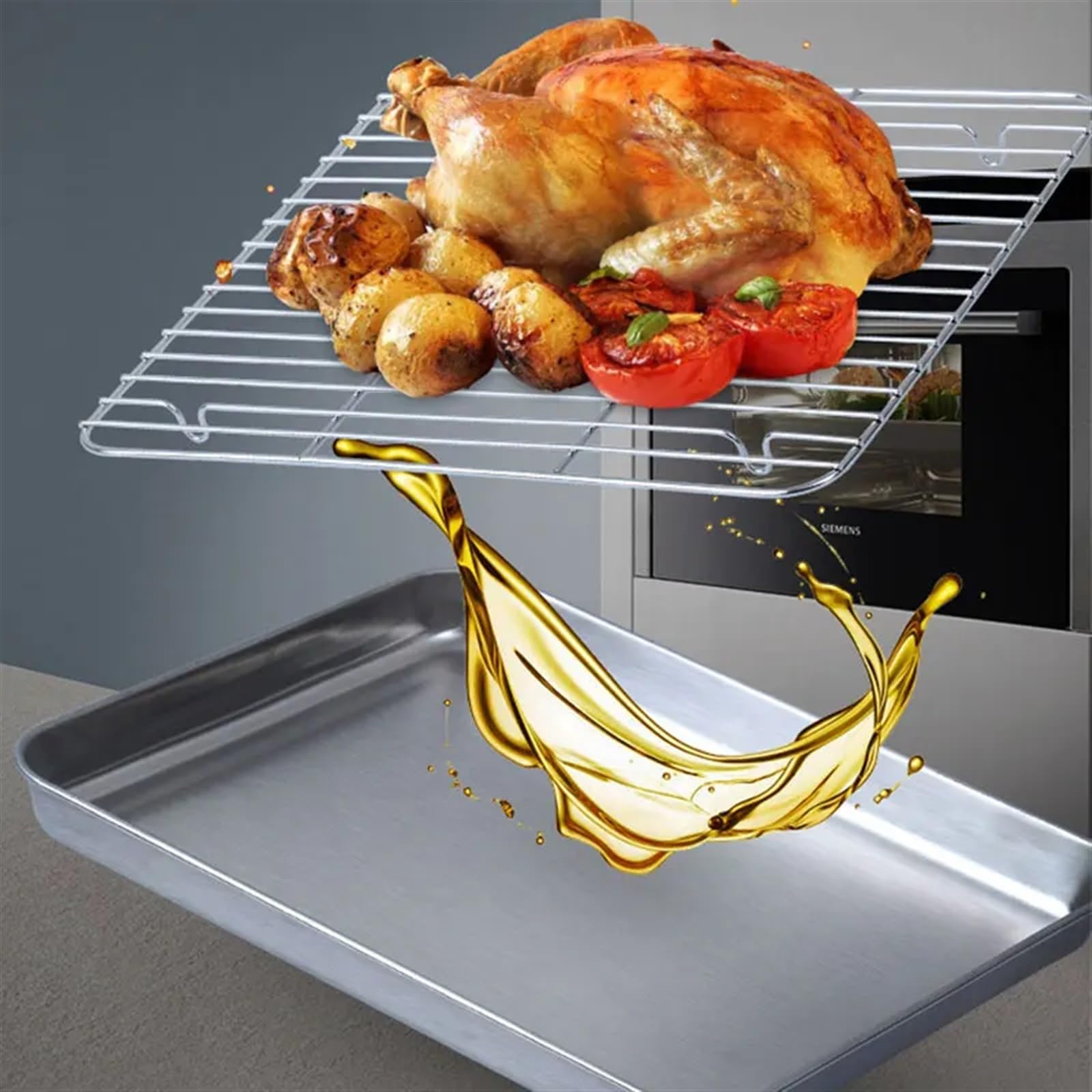 Bandeja de horno Bandeja de acero inoxidable 304 for barbacoa y pastel de frutas, estante de enfriamiento extraíble, bandeja antiadherente for barbacoa, plato cuadrado for hornear, bandeja for hornear