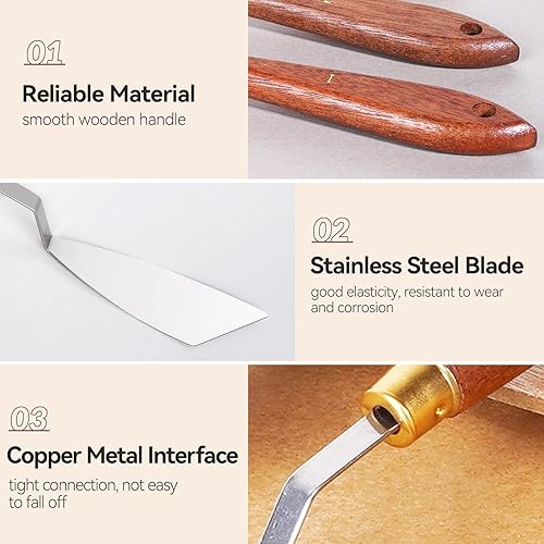Miniatura 2 de Juego de 2 cuchillos de paleta de acero inoxidable para pintura al óleo, pintura acrílica, cuchillo de pintura LIGHTWISH con mango de madera para