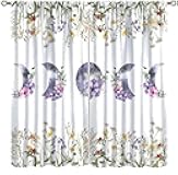 Boho Floral Curtains, Moon Flower Black Moon Phase Wildflower Window Treatments for Bedroom Living Room Cafe Kitchen Set 2 Panels,52x84 Inches