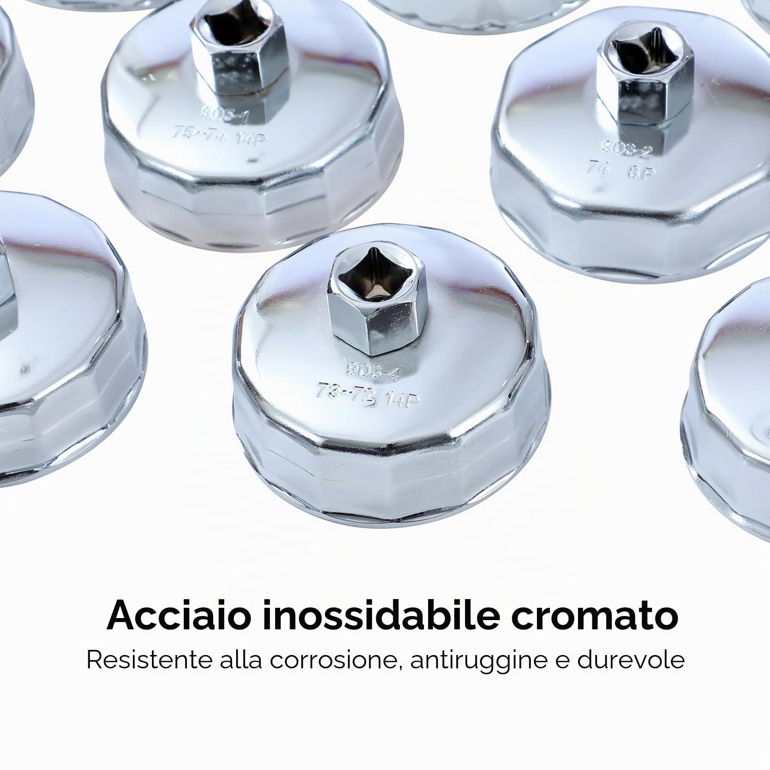 TOPWAY 25 Pezzi 1/2" Set di Chiavi per Filtro Olio in Acciaio Inossidabile Chiavi a Bussola per Filtro dell’Olio per Garage Auto Riparazione con Custodia