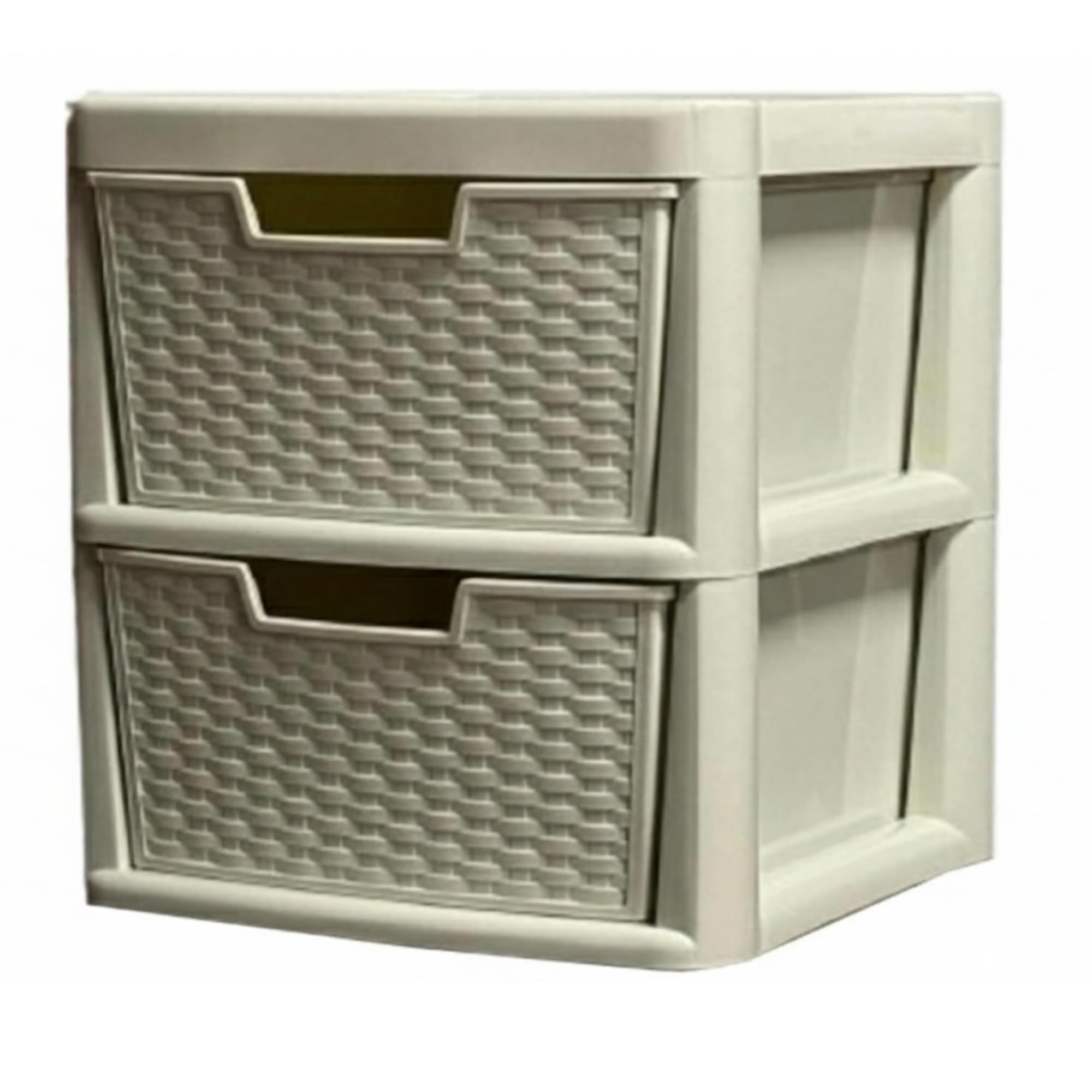 KYY'Z - Large Plastic Rattan Storage Drawers Unit with Deep Pull-Out Baskets - Durable Multipurpose Cabinet Organizer for Home Office, Bedroom, Bathroom, Garage, Utility Room (Rattan/Cream, 2 Tier)