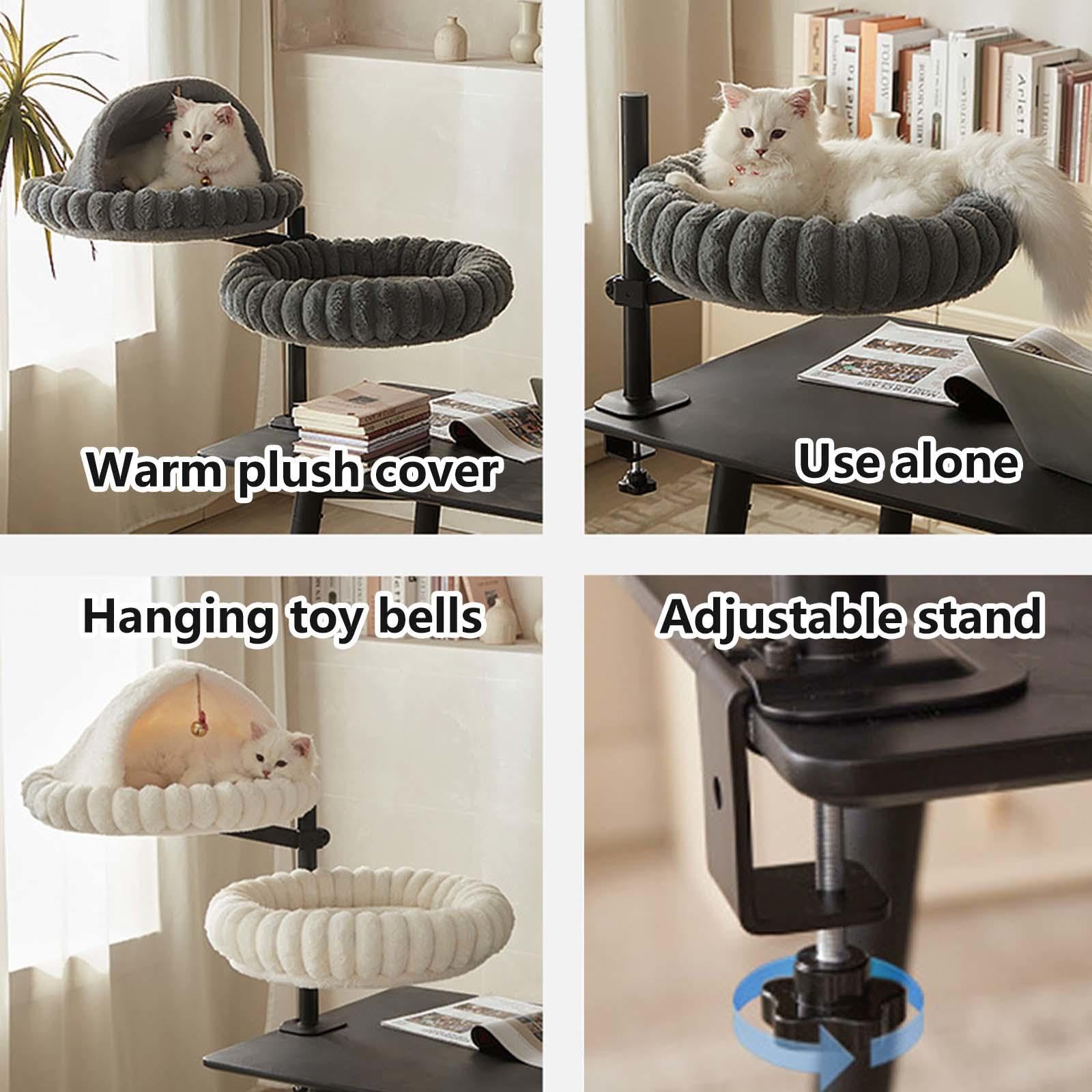 Cuccia Gatto Chiusa, Rotazione a 360° Altezza Regolabile Letto Gatto con 2 Tessuti Lavabili per Casa e Ufficio,Gray