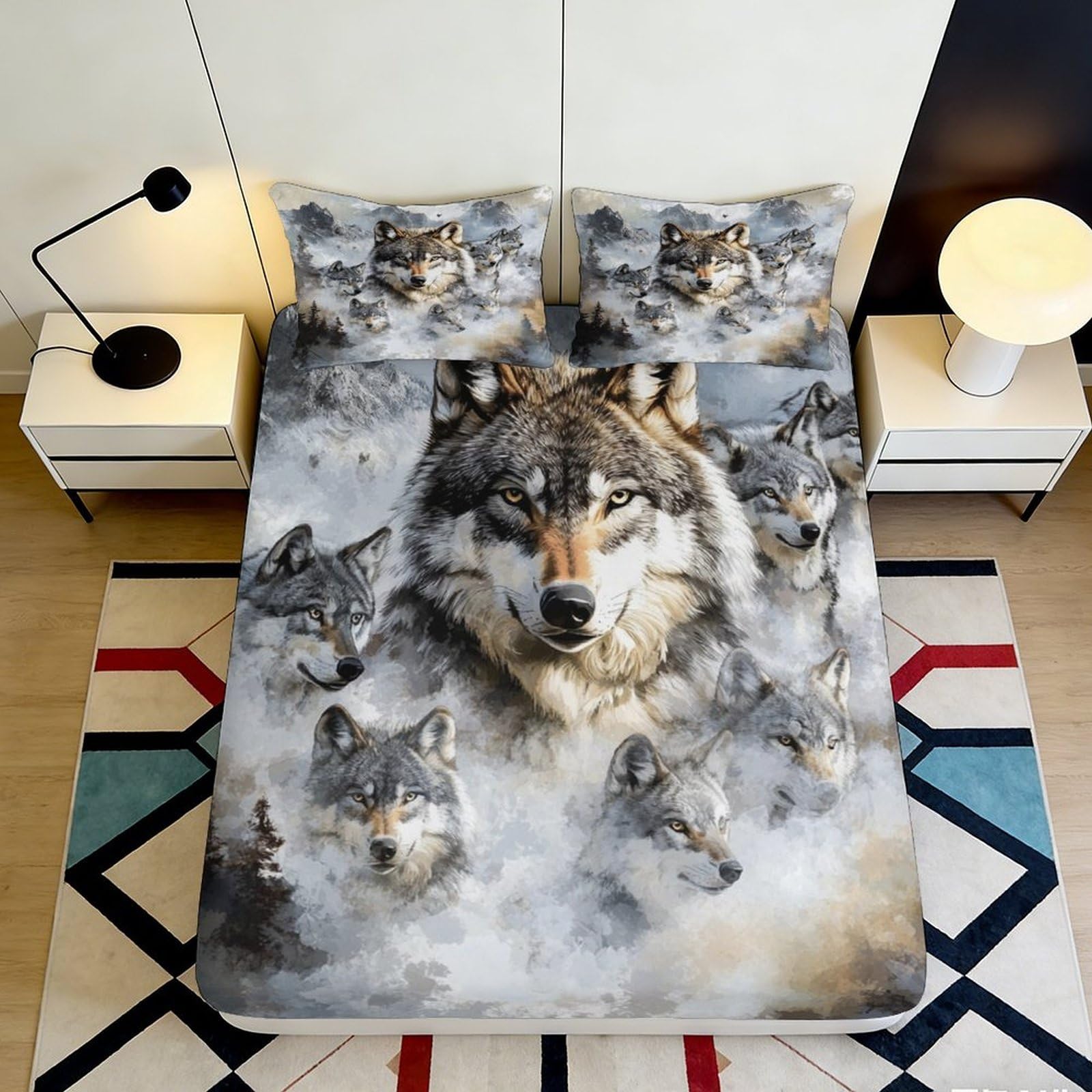 Pnayamiorkfel Style-8 3D Printed Wolf Forest Fitted Sheet Microfiber Soft Breathable Wild Animal Bed Cover For Bedroom Guest Room Decor 90X200x25cm