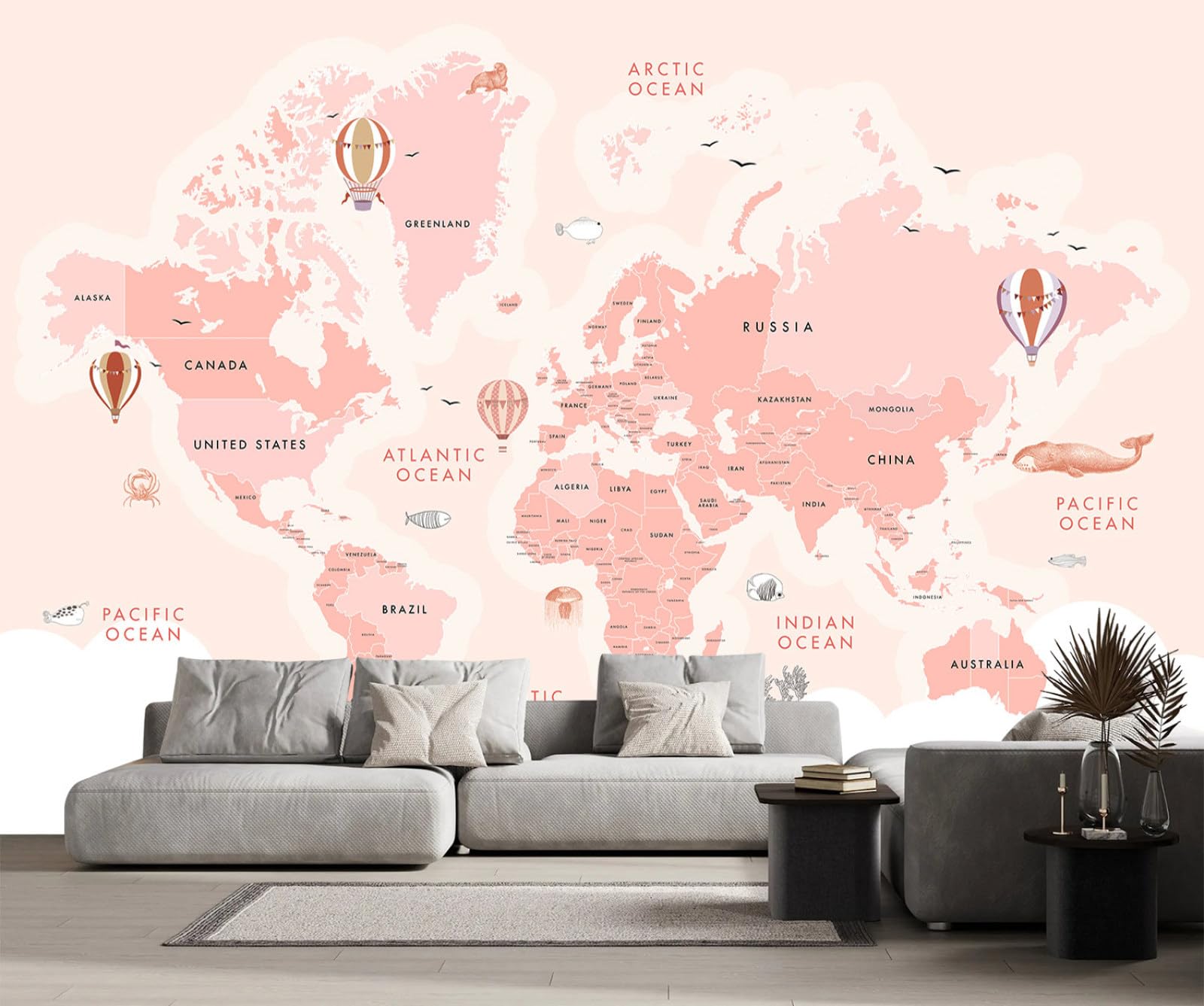 Carte Du Monde Rose en Papier Peint pour Créer une Ambiance Cocon dans la Chambre