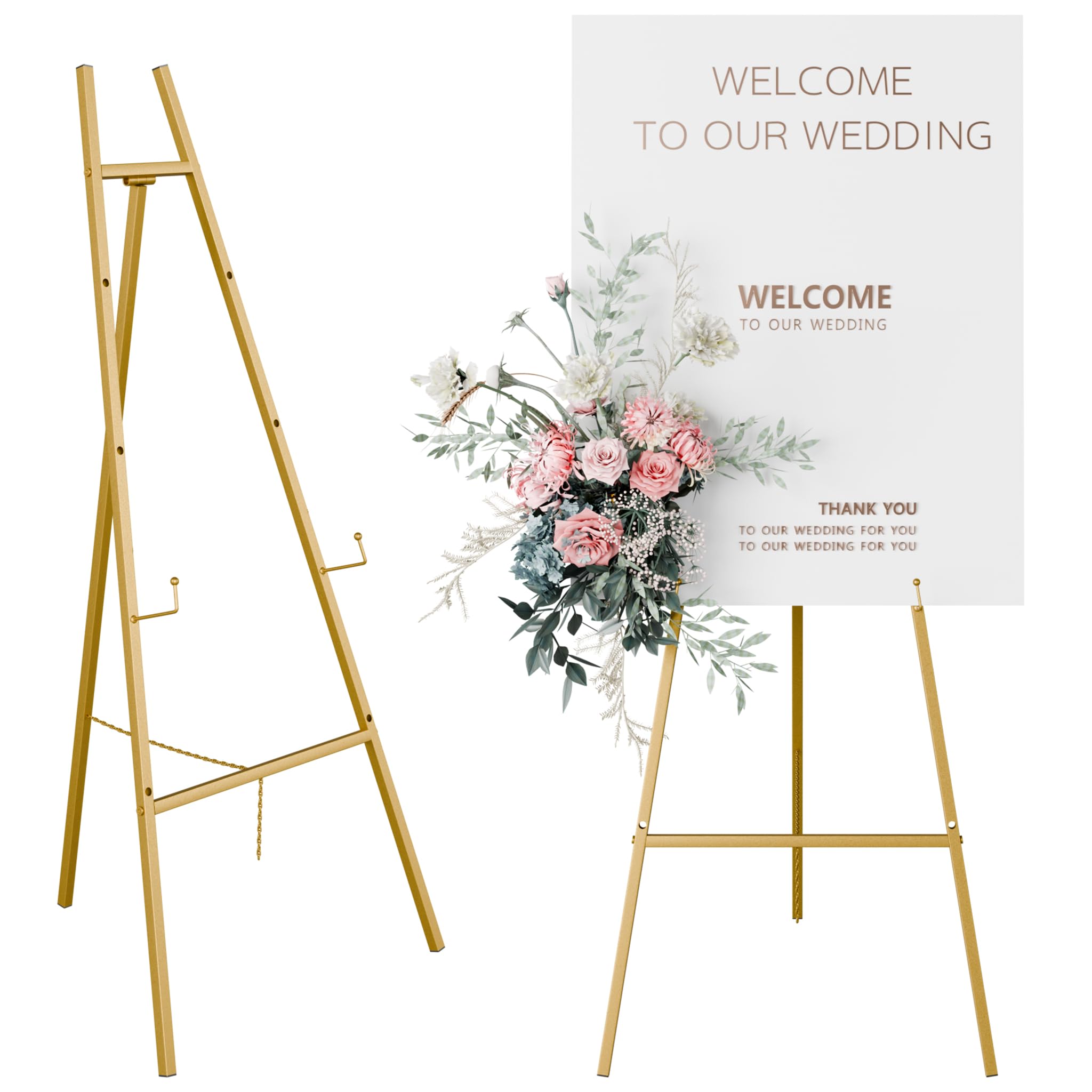 Photo 1 of Gold Easel Stand for Sign, Heavy Duty Easel, 4-Tier AdjustableArt Easel for Painting, Wedding Sign 1pc