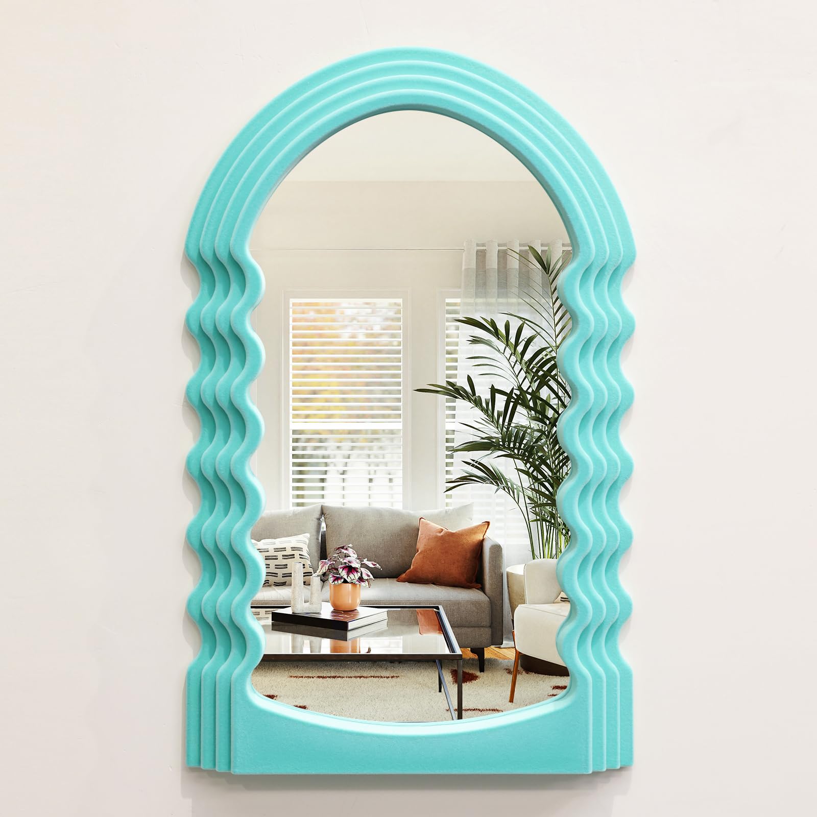 TEIPAI Arched Wall Mirror Home Office Decor, Cute Wall-Mounted Decorative Mirrors for Modern Apartment Bedroom Nusery Room Decoration, Hanging Wall Art Above TV Desk Table Decor (Turquoise Blue)