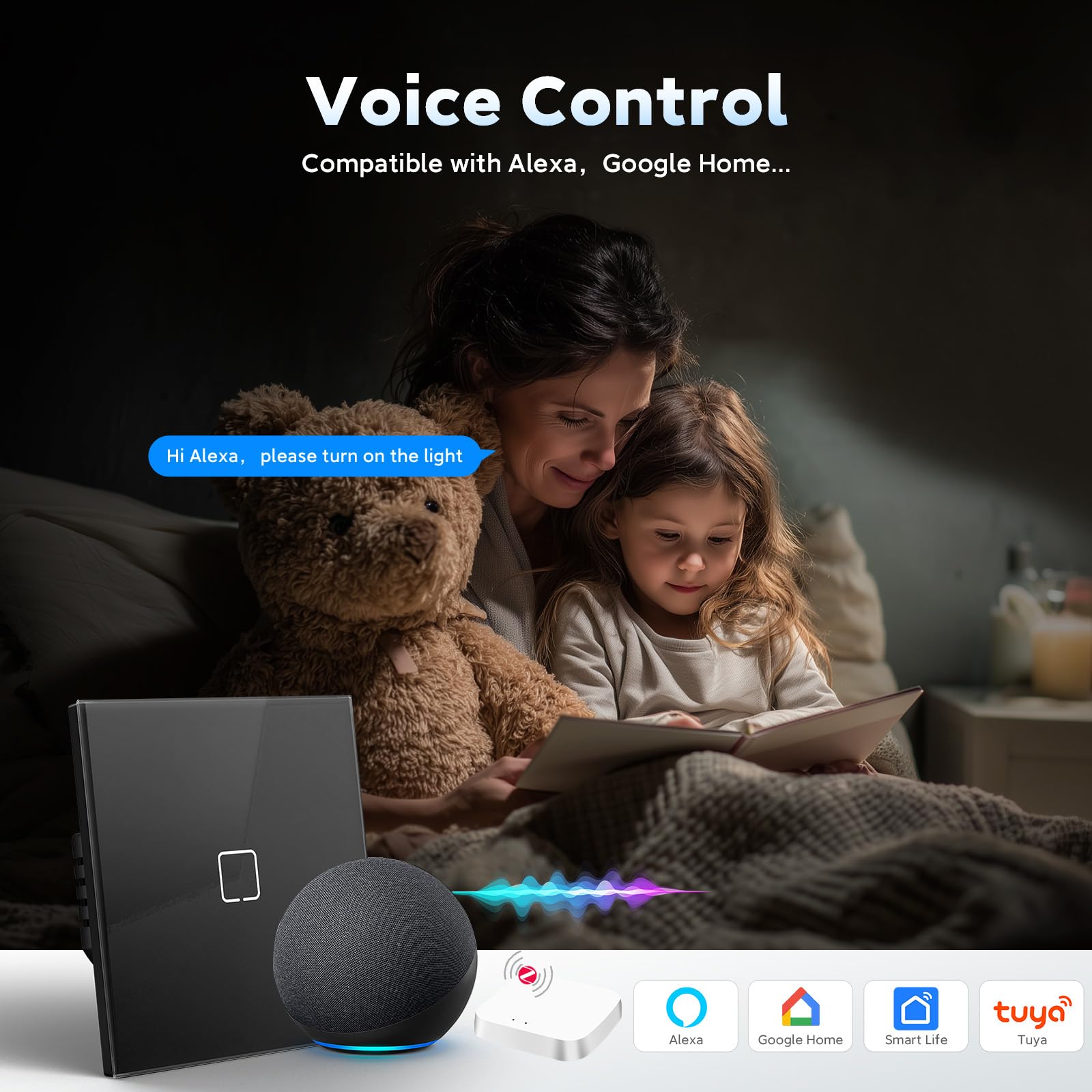 Zigbee Podtynkowy włącznik światła, 1-krotny przełącznik Smart Touch, 86 x 86 mm, inteligentny przełącznik ścienny do inteligentnego domu, kompatybilny z Alexa, Google Home (za pomocą