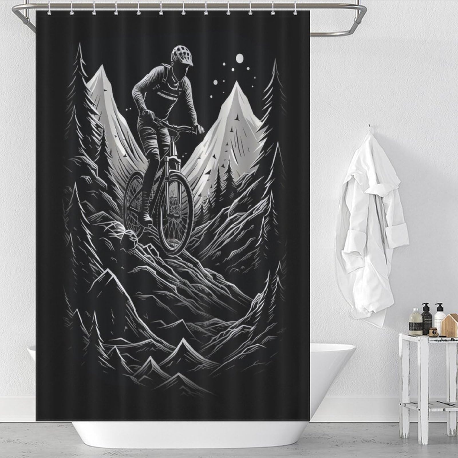 Rideau de douche pour baignoire motif vélo de montagne en tissu