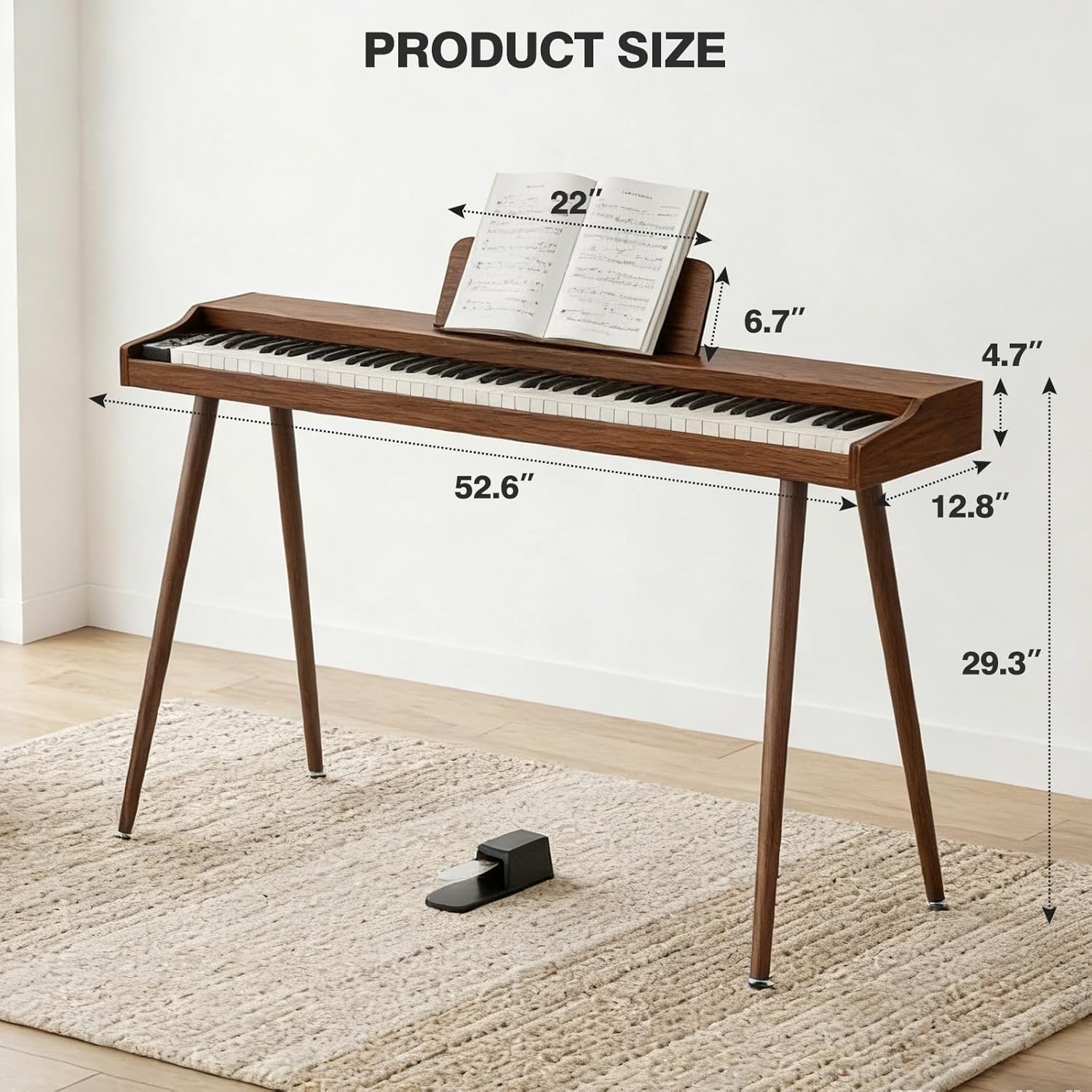 UMOMO U-726 88 Key Digital Piano Keyboard with Piano Stand, Full Size Electric Piano with Headphone, 3 Pedal, Electronic Piano for Beginner, Adults, Walnut