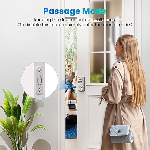 Miniatura 7 de Cerradura de puerta de entrada sin llave, cerrojo electrónico para puerta delantera, cerraduras inteligentes con 6 códigos digitales, bloqueo