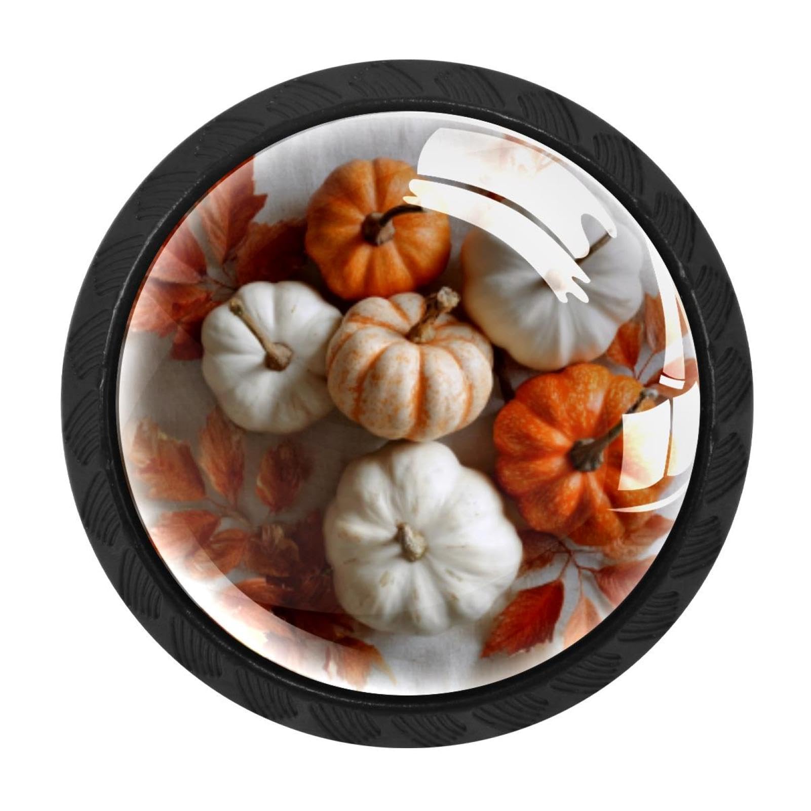 CHENZZZZ 4 Pack Black Cabinet Pulls Thanksgiving Orange and White Pumpkins a (2) Kitchen Cabinet Handles for Bathroom Drawer Pulls Dresser Knobs