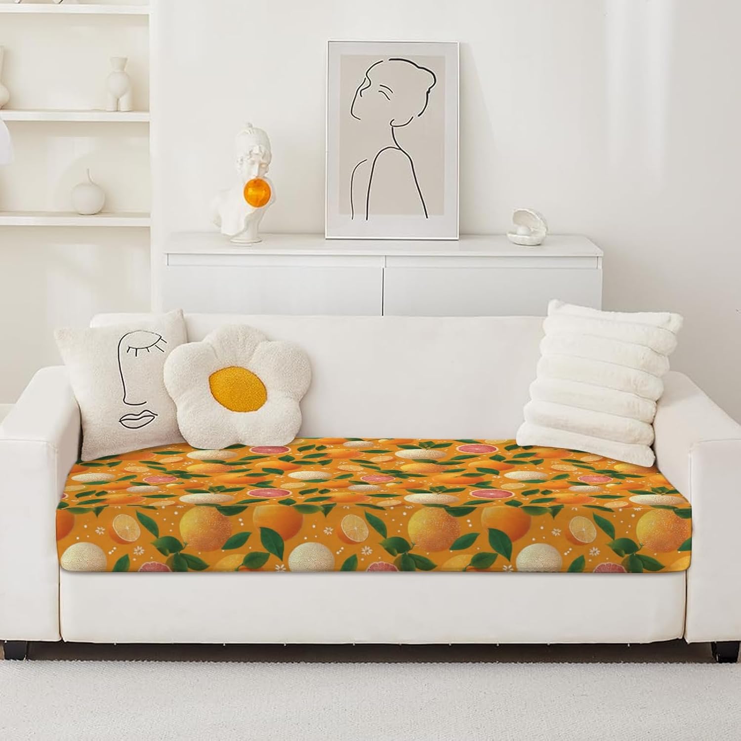 Fresh Citrus Motif Loveseat Covers Couch Covers for 2 Cushion Couch, 2-Piece Stretch Sofa Slipcovers Anti-Slip Washable Furniture Protectors for Dogs Pets