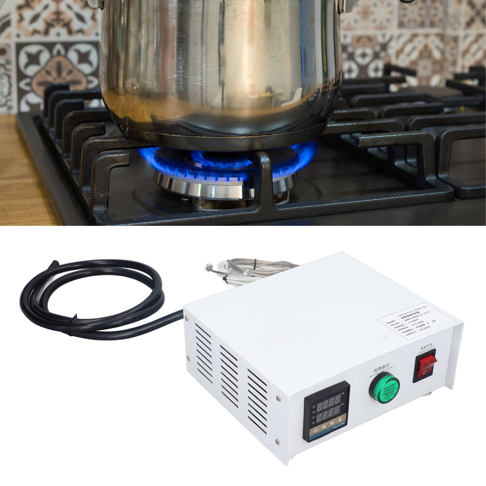 Aramox Regulator Temperatury Termostat ze Stali Nierdzewnej AC220V Cyfrowy Wyświetlacz PID 32 do 752 Stopni F M6 Sonda Typu K do Piekarnika Zbiornik Podgrzewacza IR Utwardzany Promieniami UV (1 m)
