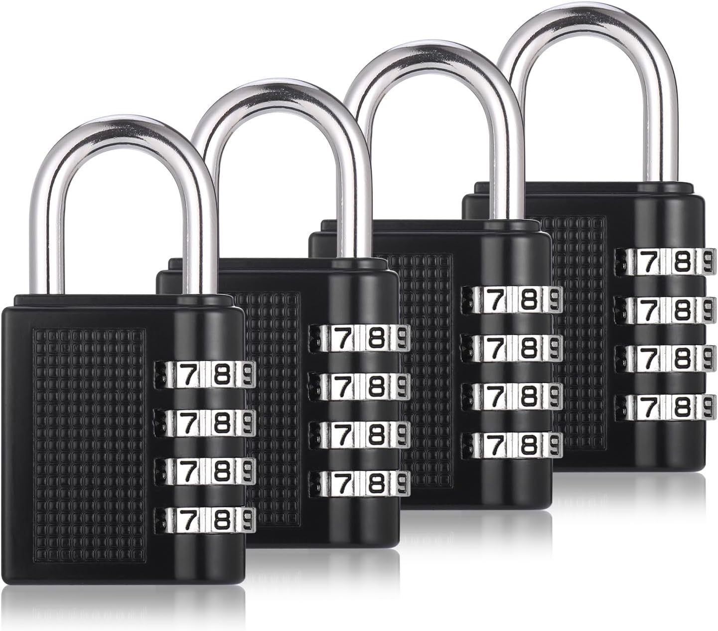4 Pack Combination Lock, 4 Digit Combination Padlock, Outdoor Waterproof Padlock for School Gym Locker Lock, Padlocks with Code, Sports Locker Luggage Locks (Black)