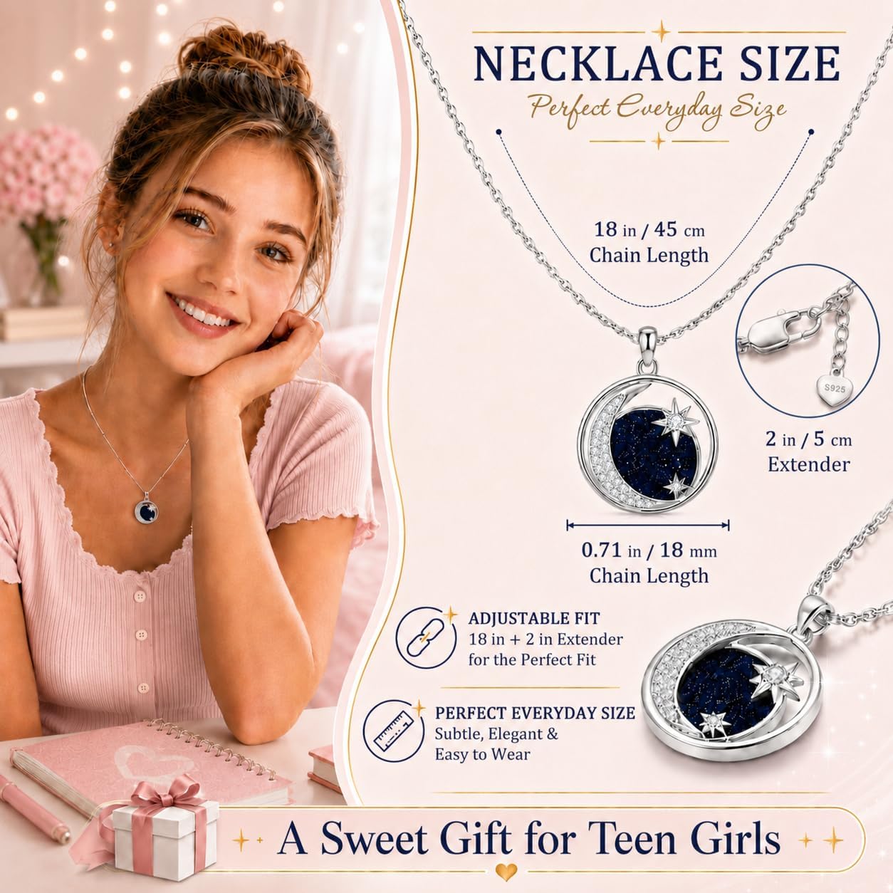 Daughter Necklace from Mom To My Daughter Moon Star Birthday Christmas Gift