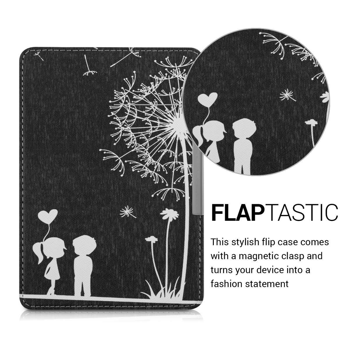 kwmobile Custodia eReader Compatibile con Amazon Kindle Paperwhite Cover - eBook Reader Flip Case - bianco/nero - Amore