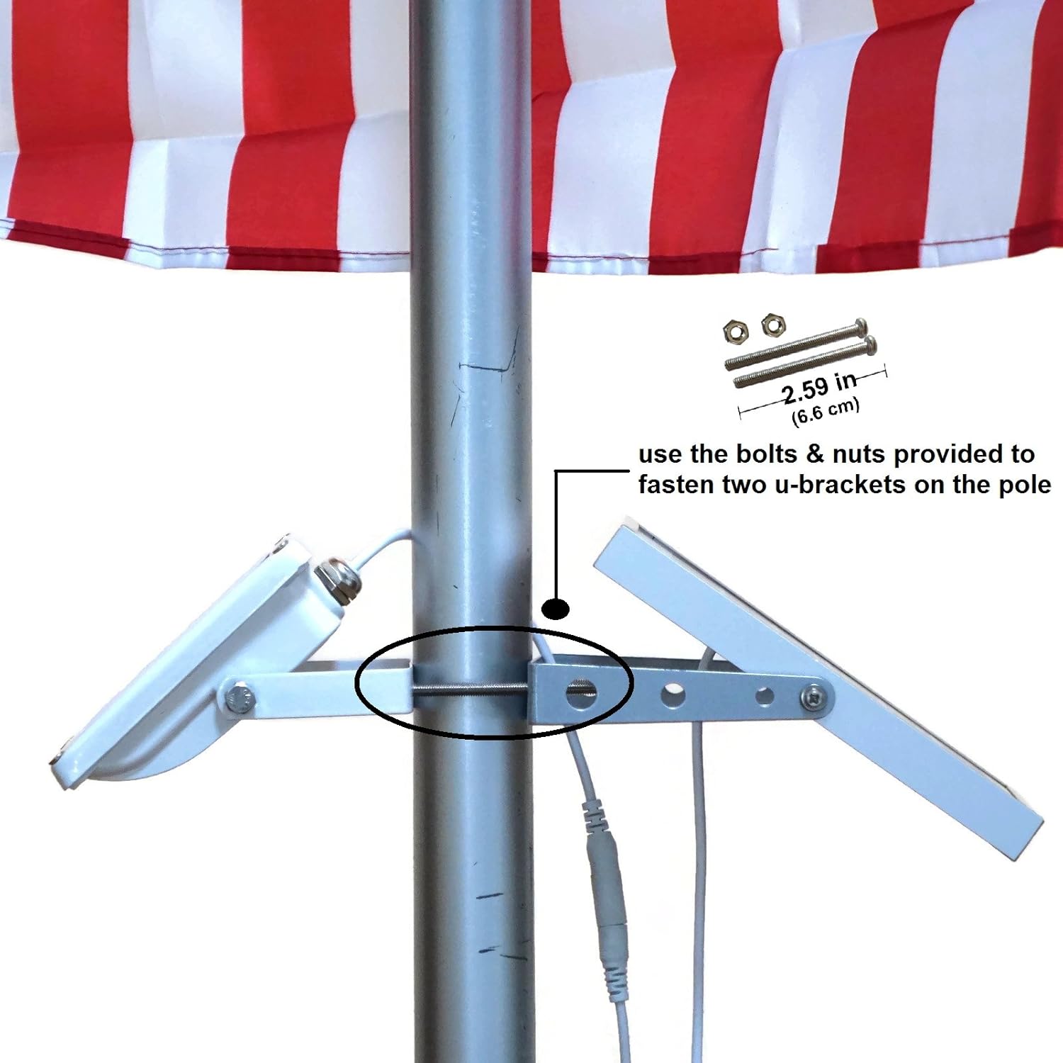 Alpha 180X Flag Pole Light with Warm White LED - Solar Powered Cast Iron Street Light Style Floodlight - U-Bracket Fits 2.5'' Pole