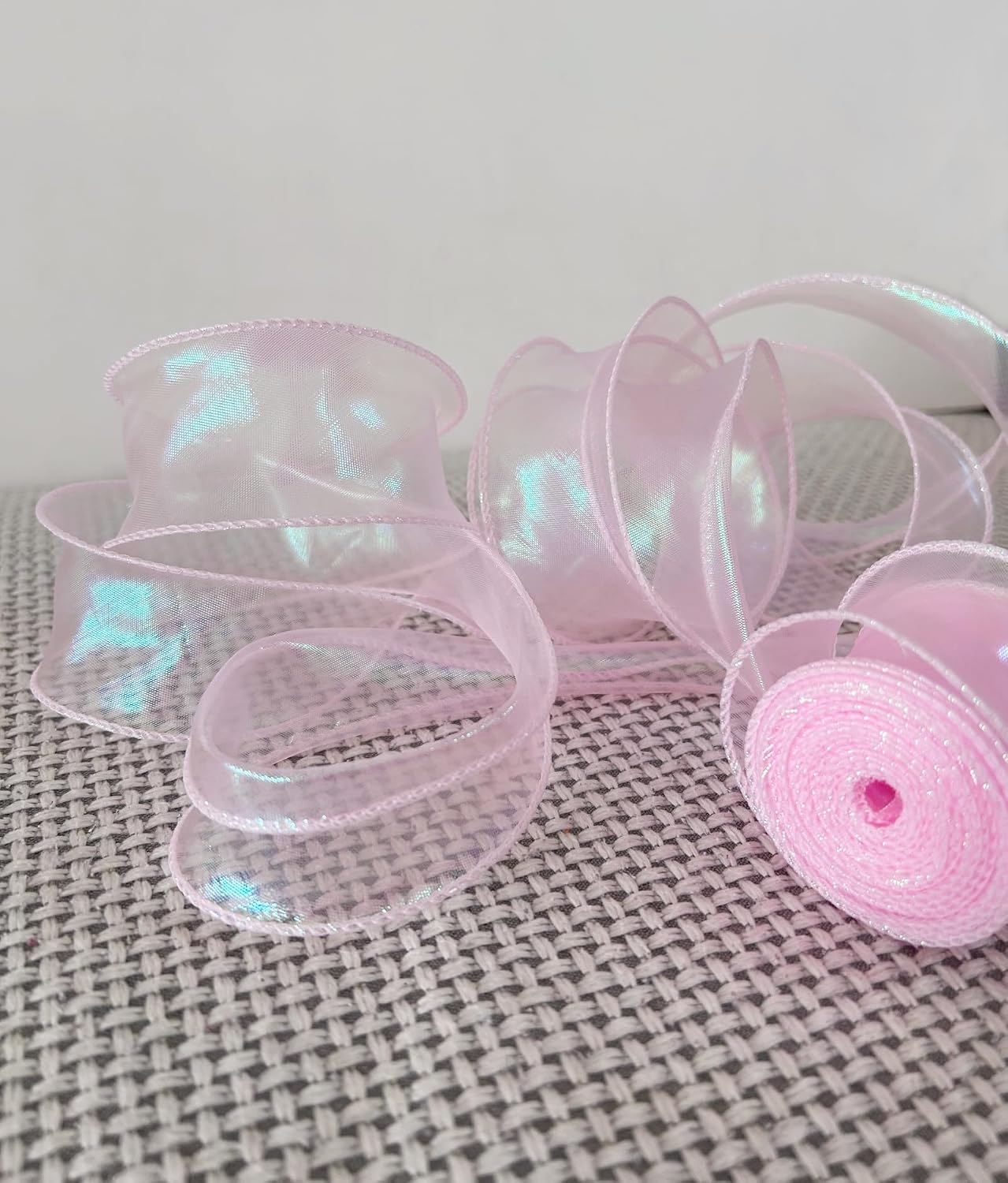 1-1/2 Inch Wide 10 Yards Iridescent Pink Wired Chiffon Ribbon for Gift Wrapping Bouquet Wrapping Craft image 4