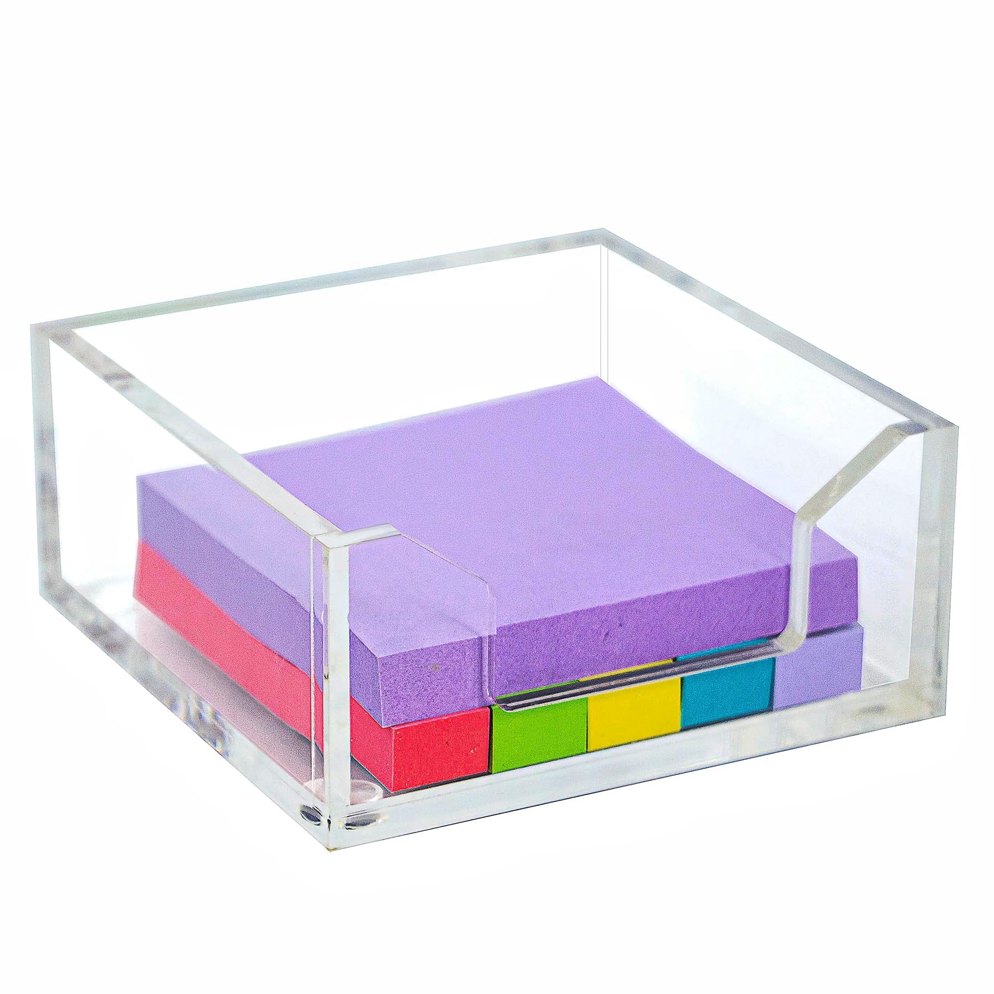 Dealpoli Clear Acrylic Sticky Note Holder Desk Organizer, 3.94" x 3.94" x 1.77" Memo Dispenser for Office Home School Post Bank Accessories(DP005)