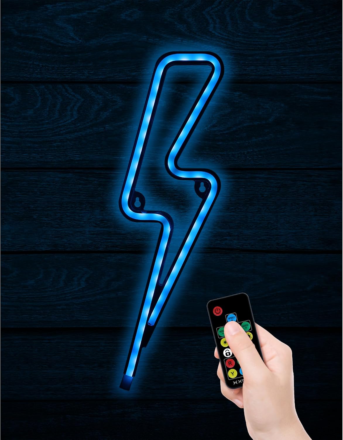 Xtreme Lightning Bolt Neon Sign, 4.13” Inch x 13” Inch Multicolored LED Sign, Remote Control, Plug-In Flexible Silicone Hanging Wall Art, RGB+IC Color Flow at Once, Dimmable, Multiple Modes & Speeds