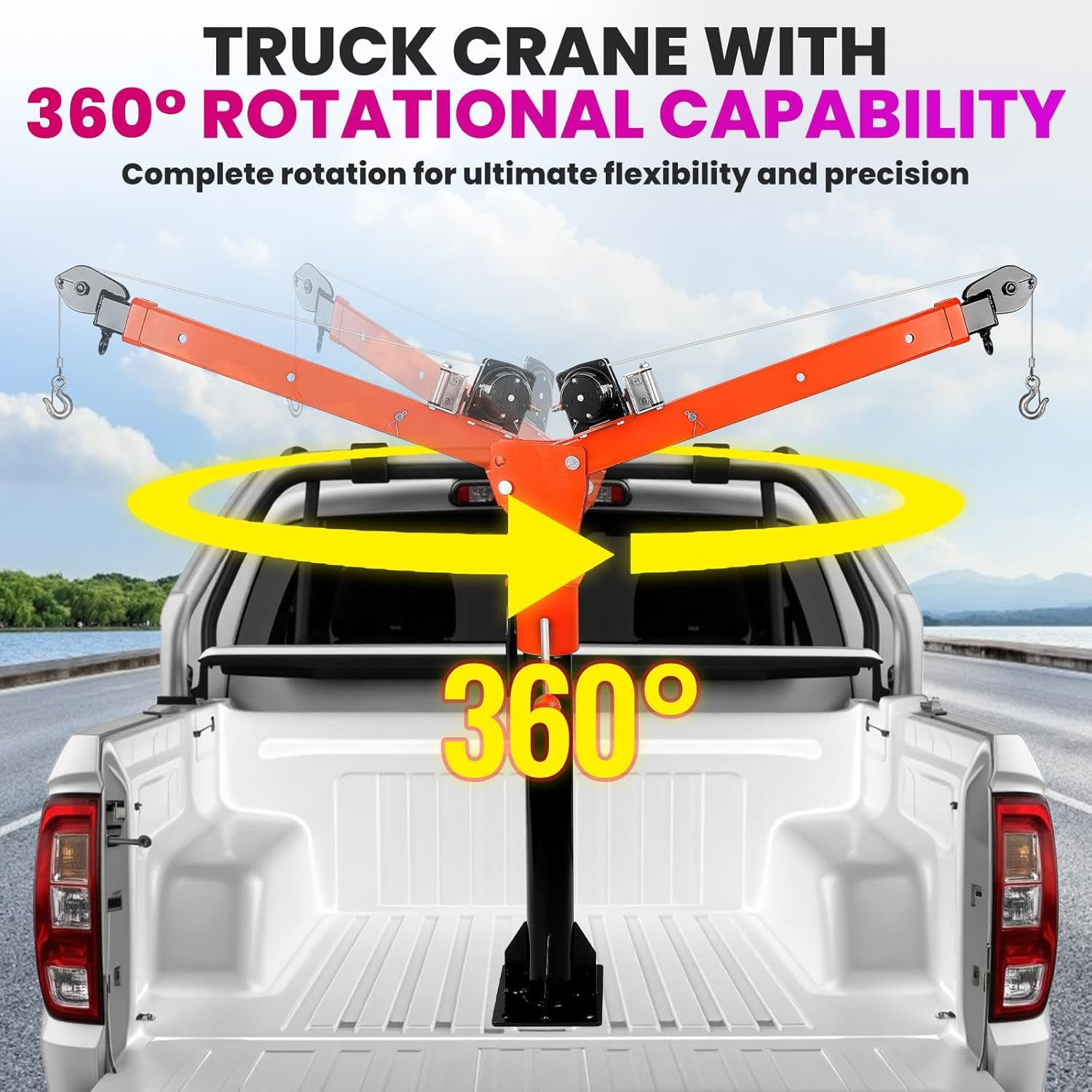 Truck Crane 5000LB with 12V Electric Winch, Heavy-Duty Folding Pickup Truck Bed Crane, 360° Swivel Jib for Construction and Factory Goods Lifting