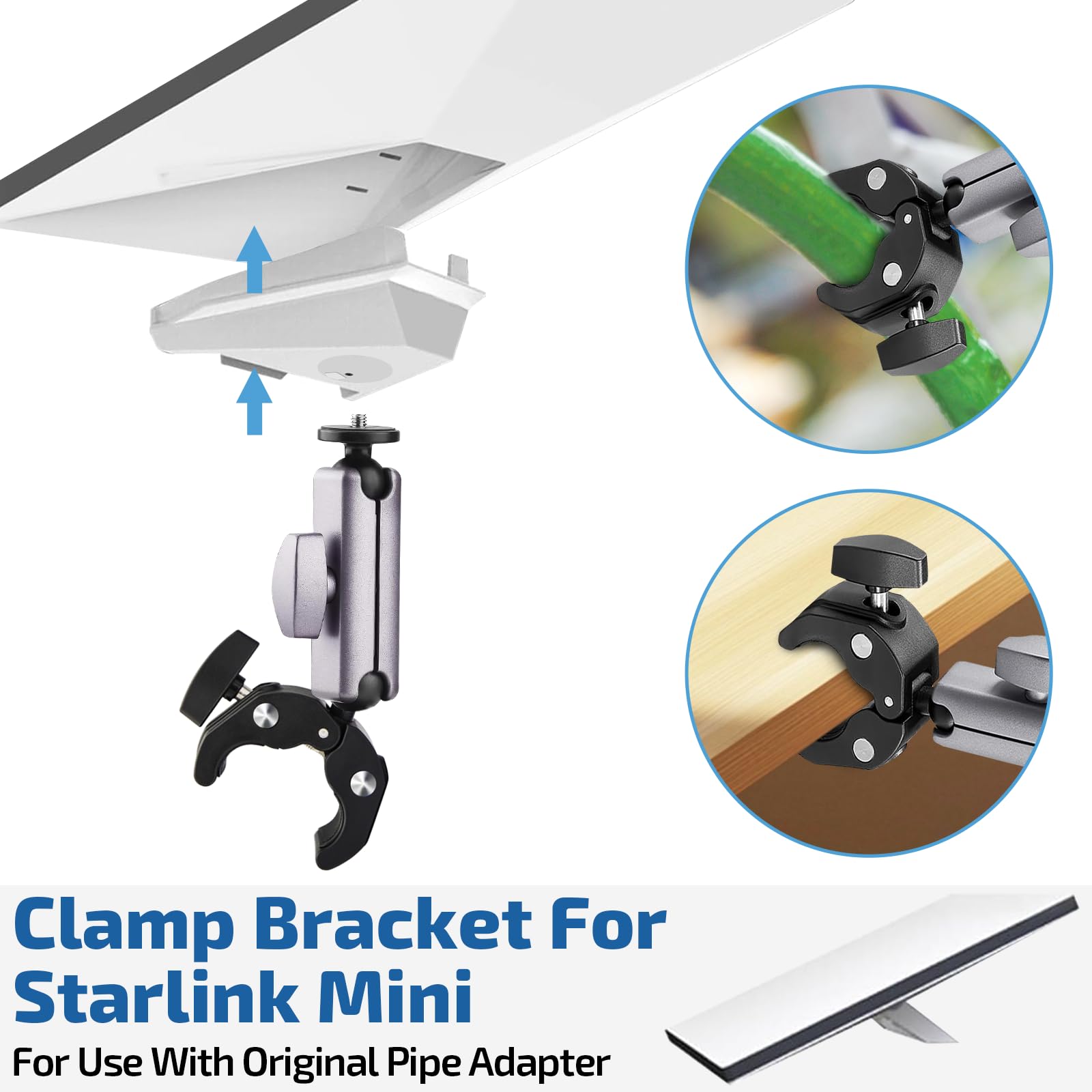 Starlink - Mini staffa regolabile per mini ciotola Starlink, adatto per aste da 2,2 – 5 cm, ideale per scale camper, barre portatutto, furgoni, barche, camper e uso esterno