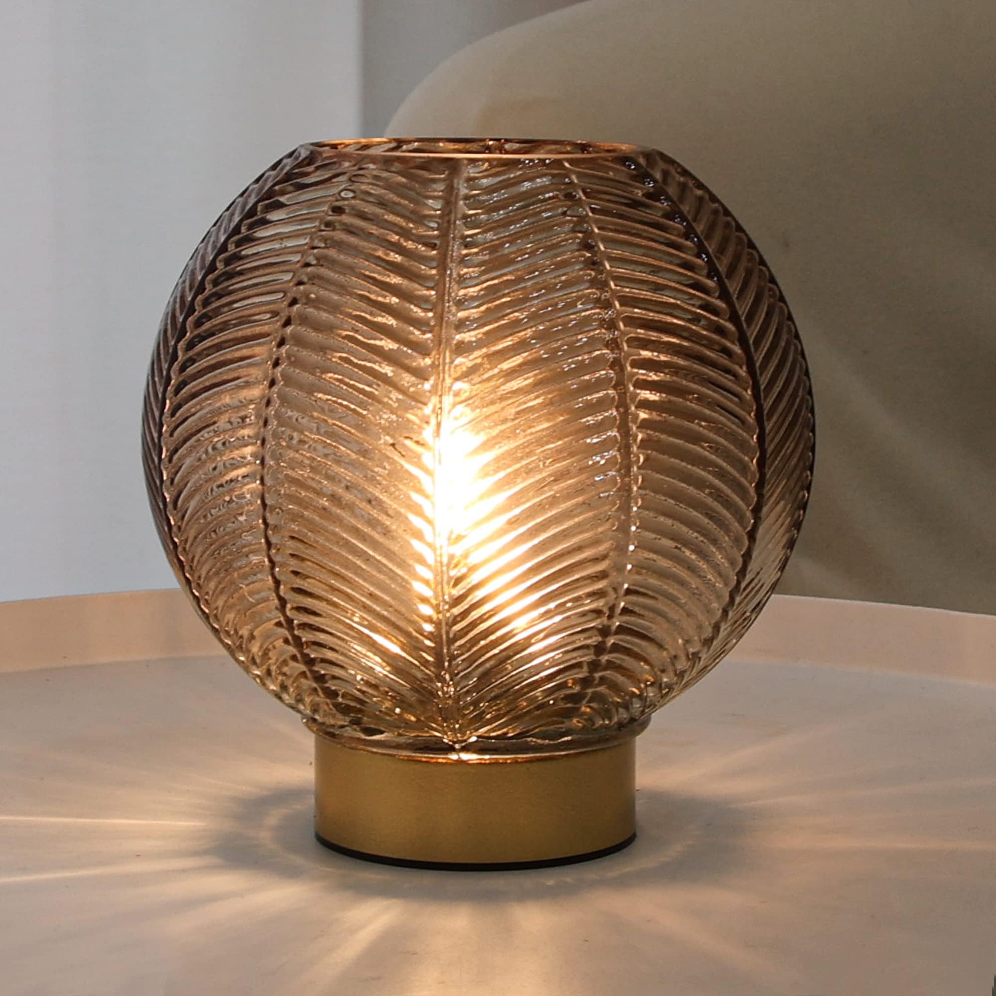 Battery Operated Lamp with Timer, Cordless Amber Glass Table Lamp, Battery Powered Small Lamps Decorative for Living Room Bedside Shelf Corner -Amber