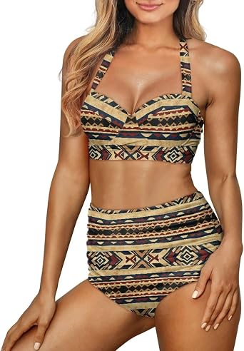 Howilath Womens Summer Bikini High Waisted Swimsuits Fashion Design Two Piece Bathing Suits Tummy Control Swimwear