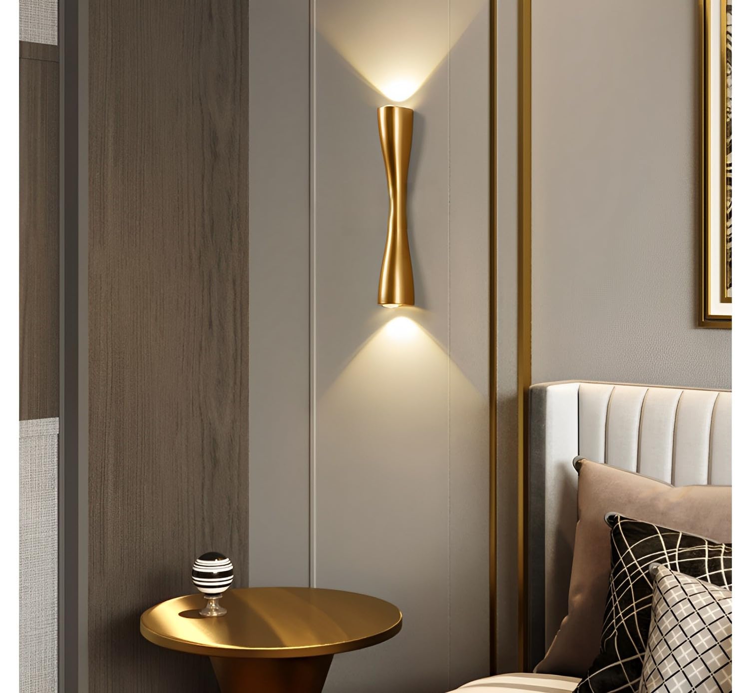 Aplique Up and Down Lámpara de Pared Oro Apliques para Interiores Lámpara LED de Pared Apliques de Pared para Sala de Estar,Pasillo,Cabecera,Dormitorio,Lámpara Proch (24CM,Luz Cálida)