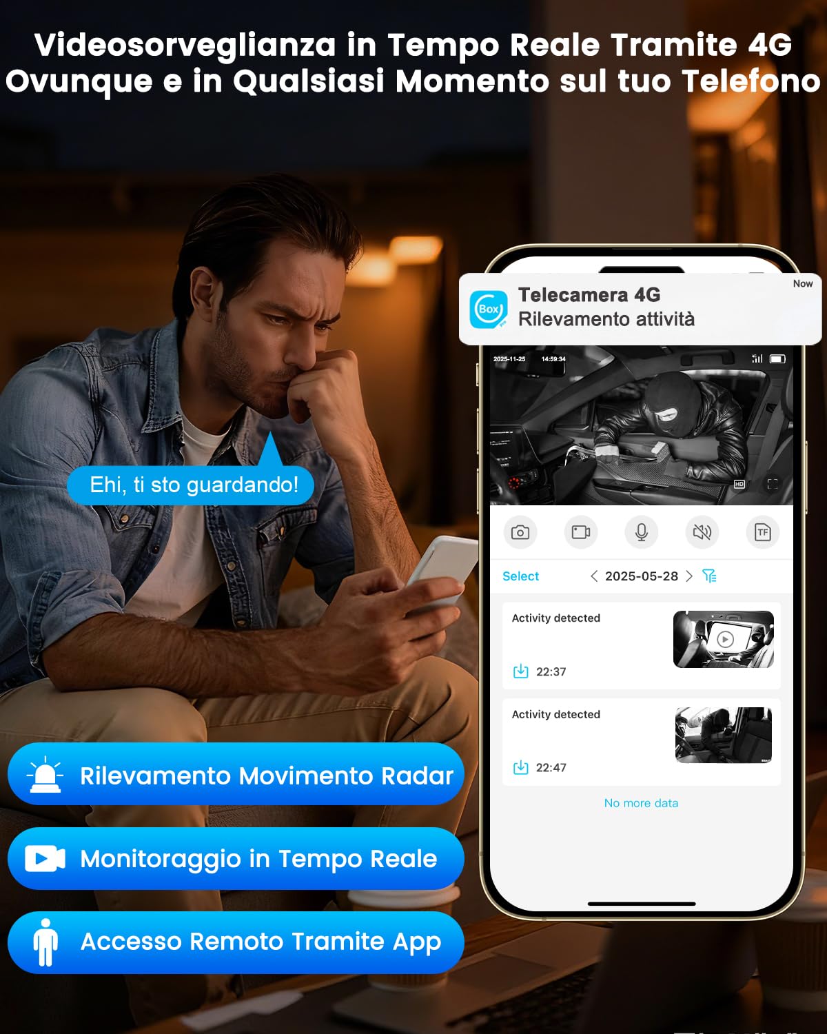 UCOCARE Telecamera con SIM, Telecamera con SIM 4G da Esterno, 4MP HD Mini Dash Cam Auto senza Fili, Batteria 5200mAh, Rilevamento Movimento Radar, Visione 160°, Visione Notturna