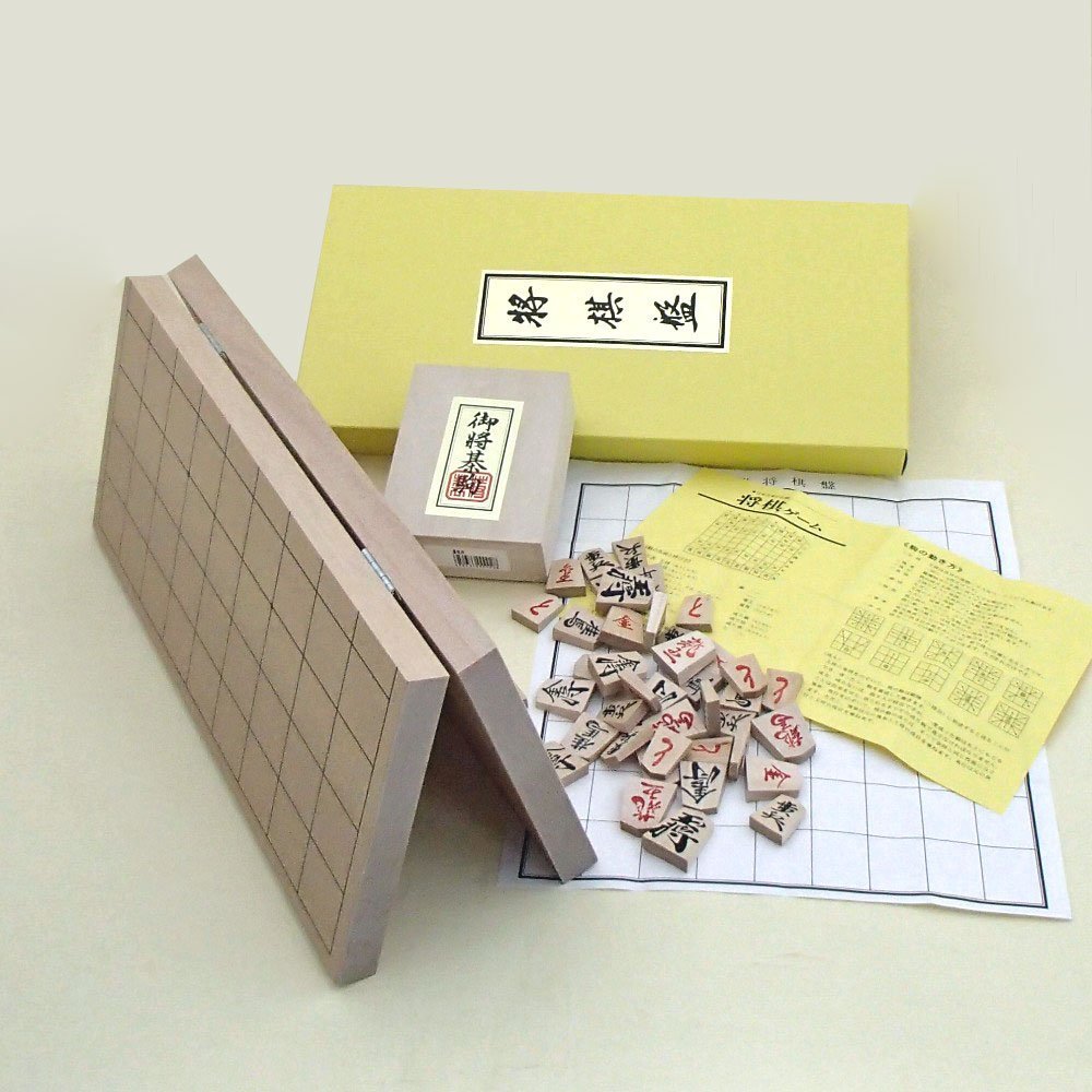 将棋セット　新桂７号折将棋盤と木製駒優良押し駒のセット