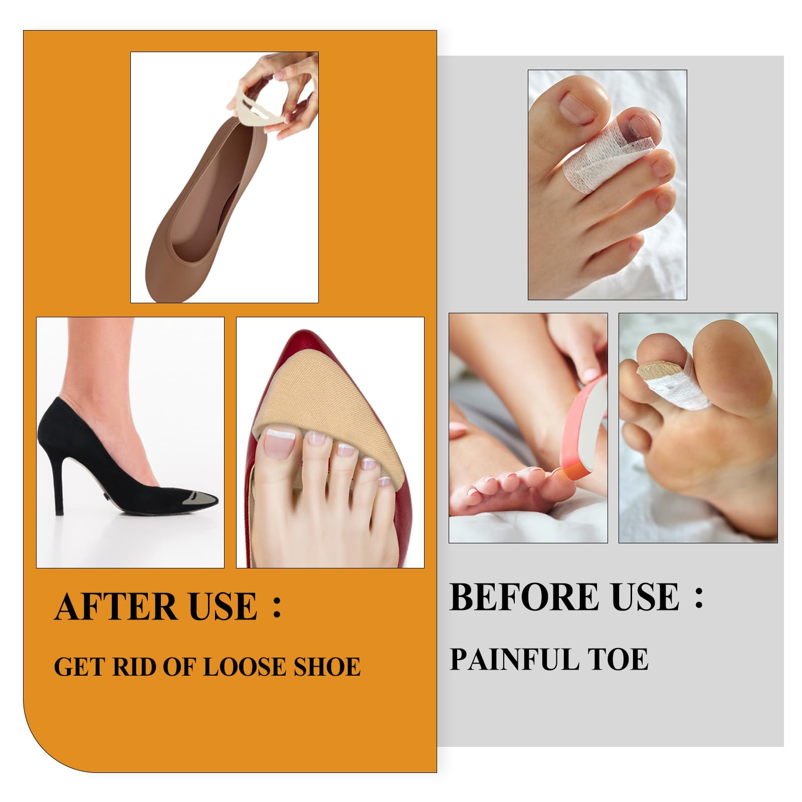 COMNICO Relleno de zapatos para zapatos demasiado grandes, 4 pares de rellenos de esponja suave para zapatos, transpirables, puntera grande, almohadillas reutilizables para el antepié para mujeres y