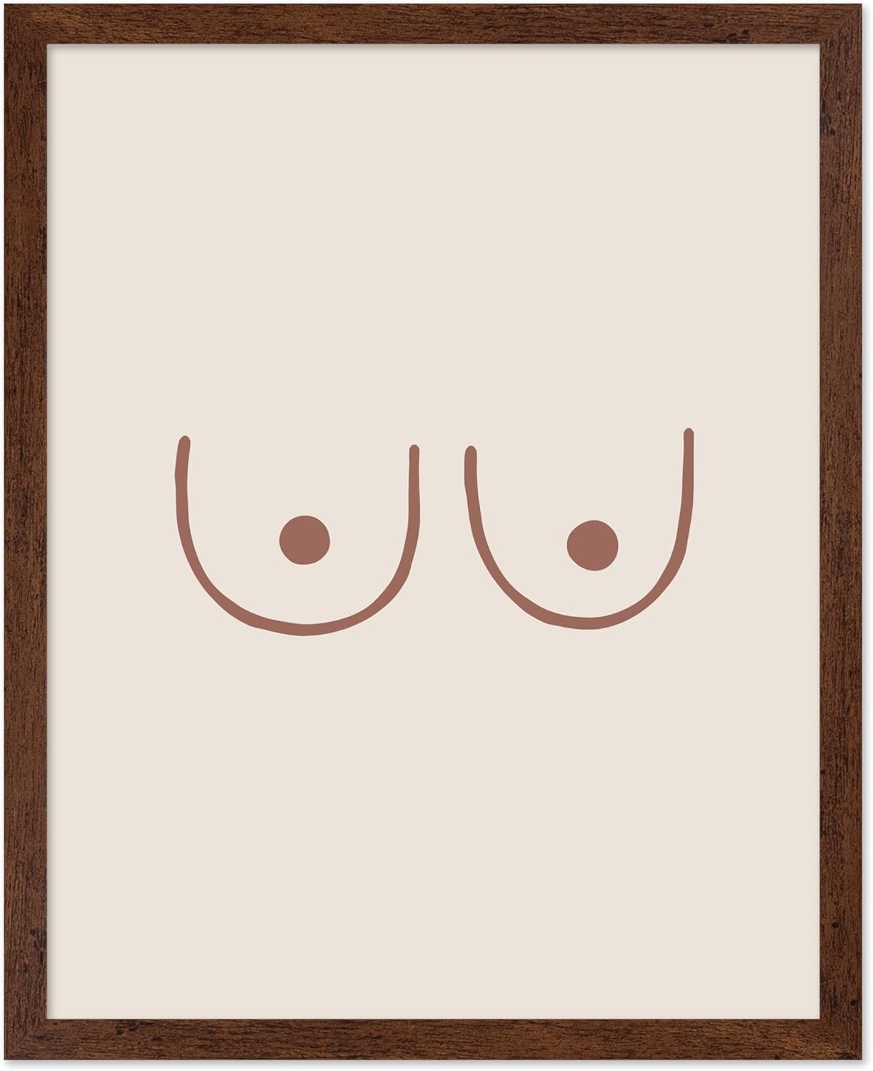 Poster Master Boobs Poster - Breast Print - Nude Illustration - Lady Drawing - Line Art - Woman Sketch - Abstract Design - Minimal Artwork - Great Bathroom or Bedroom Wall Decor - 8x10 Brown Frame