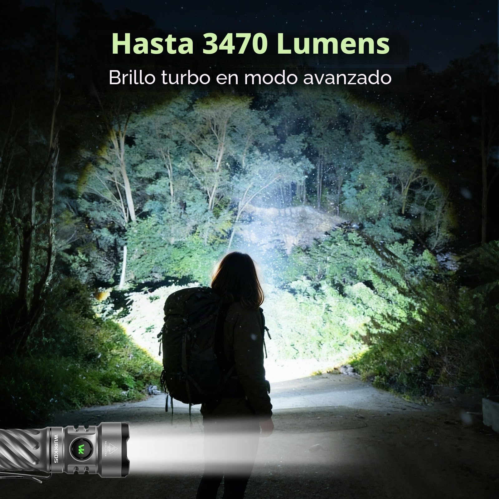 Wurkkos TS26 3470lm Linterna LED Recargable, IPX8, USB-C | Batería 5000mAh, alcance 194m, Anduril UI, cuerpo de aluminio aeronáutico, ideal para camping y emergencias