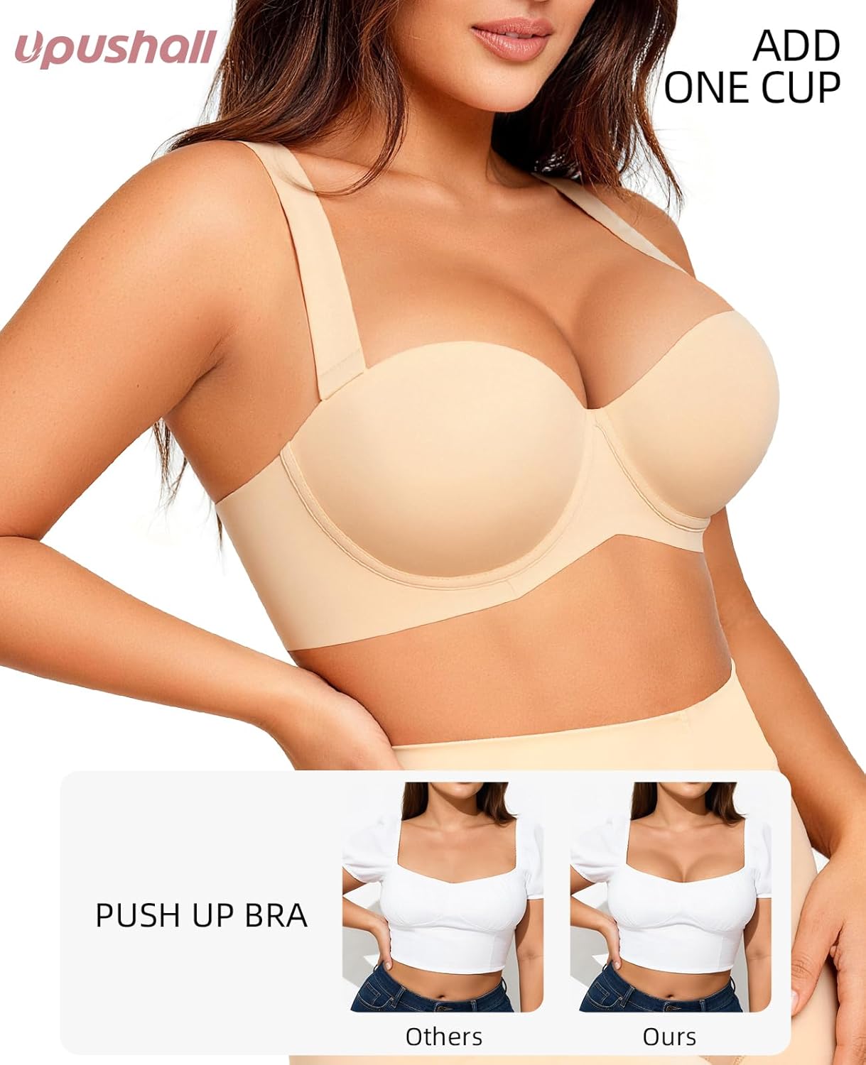 Push Up Padded Bras for Women Adds-2-Cups Plunge Underwire T Shirt Bombshell Bra Lift Up - Image 2