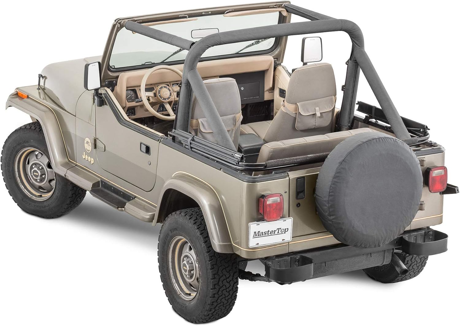 MasterTop Sport Bar Pad Covers, Black Denim - Fits Jeep Wrangler YJ 1987-1991 - UV, Rain and Rip Resisant - Protects Roll Bars from Water, Scratches, and Fading