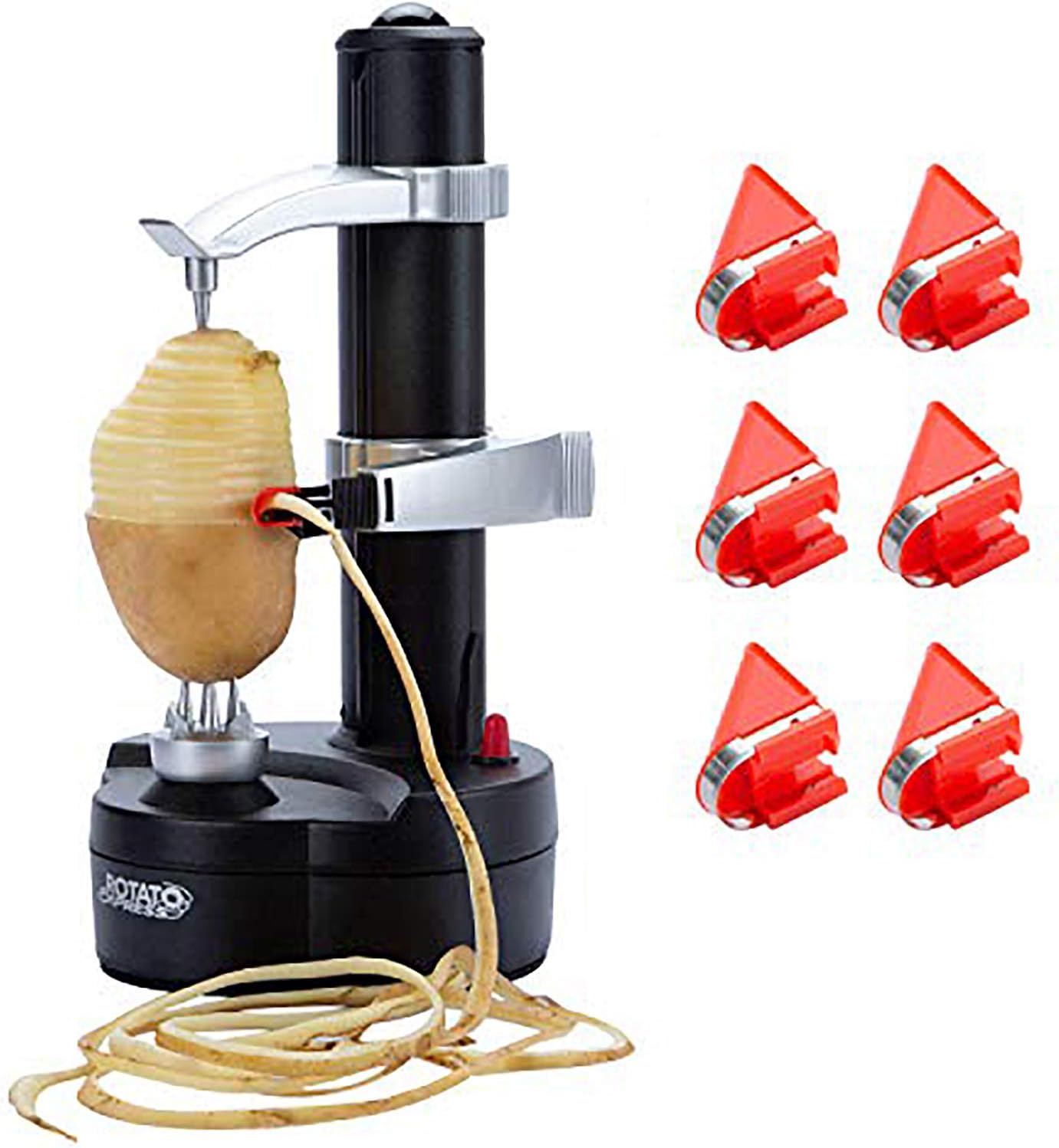DRROT Automatic Electric Potato Peeler [ 6 Replacement Blades] - Automatic Rotating Fruits & Vegetables Cutter Apple Paring Machine - Kitchen Peeling Tool for Fruit Vegetables Battery Powered