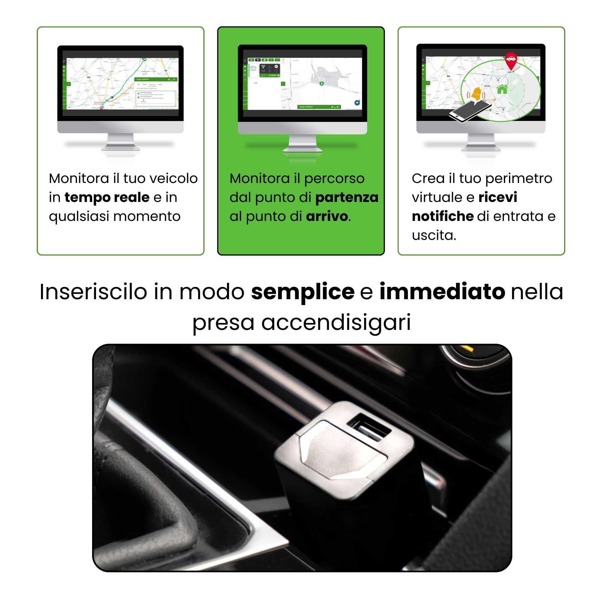 Genius Mobile Localizzatore GPS per Auto con App + Abbonamento 1 mese GRATIS, Collegamento Accendisigari