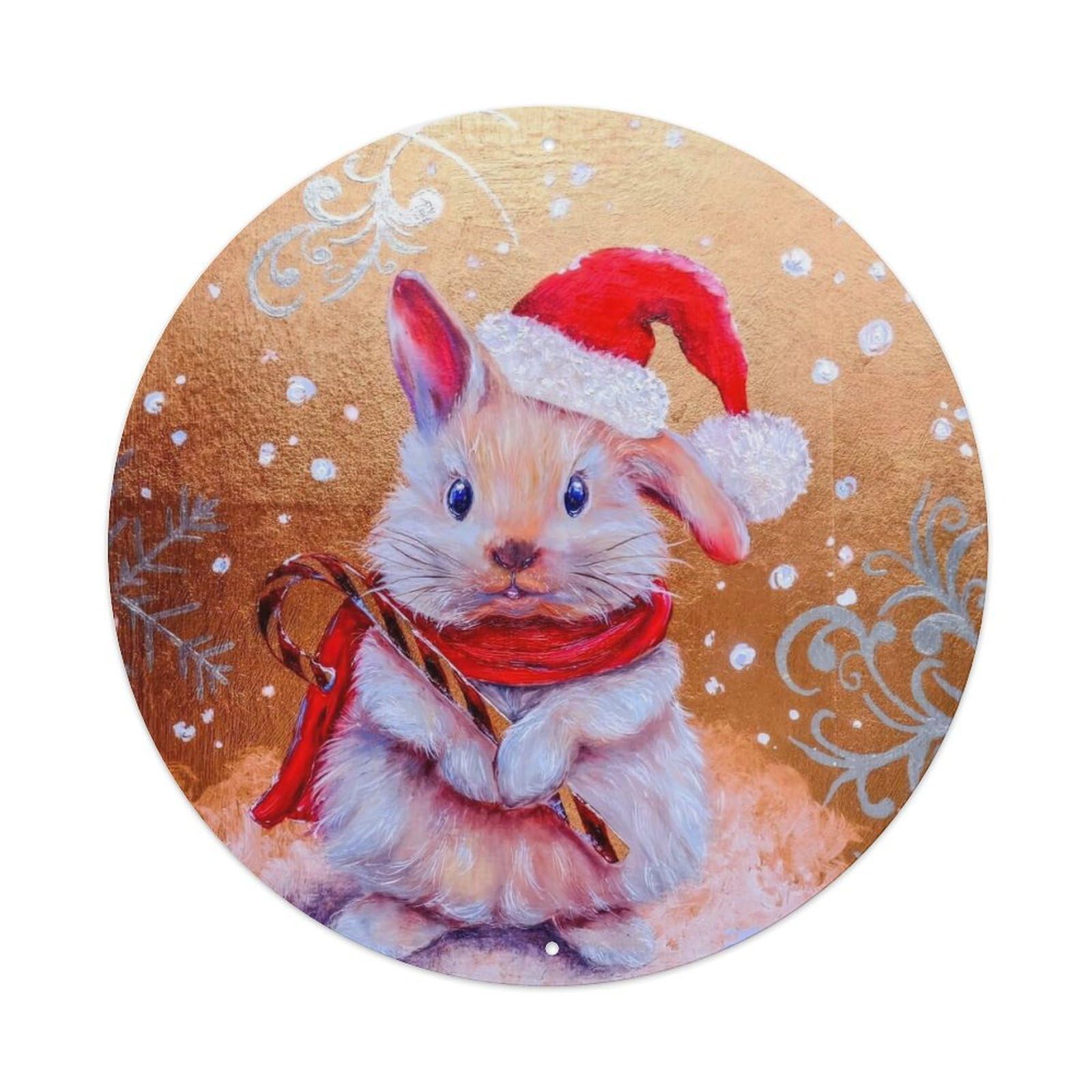 Animal Artwork Christmas Rabbit Metal Tin Sign