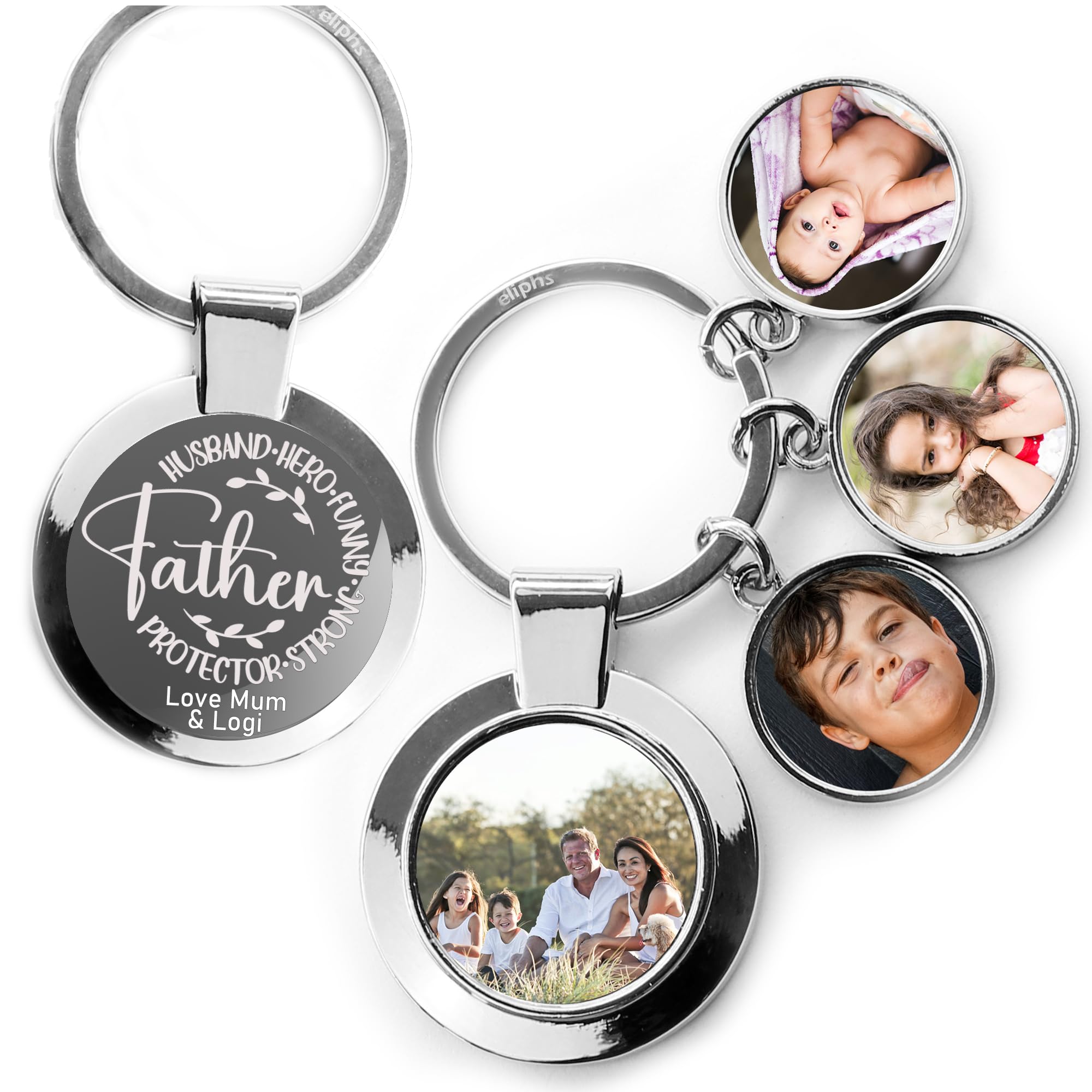 EliphsPersonalised Keyring Fathers Day Daddy Mum Text Photo Engraved Keyring Custom Premium Gift For Dad Mum Grand Parents Multitag Keychain